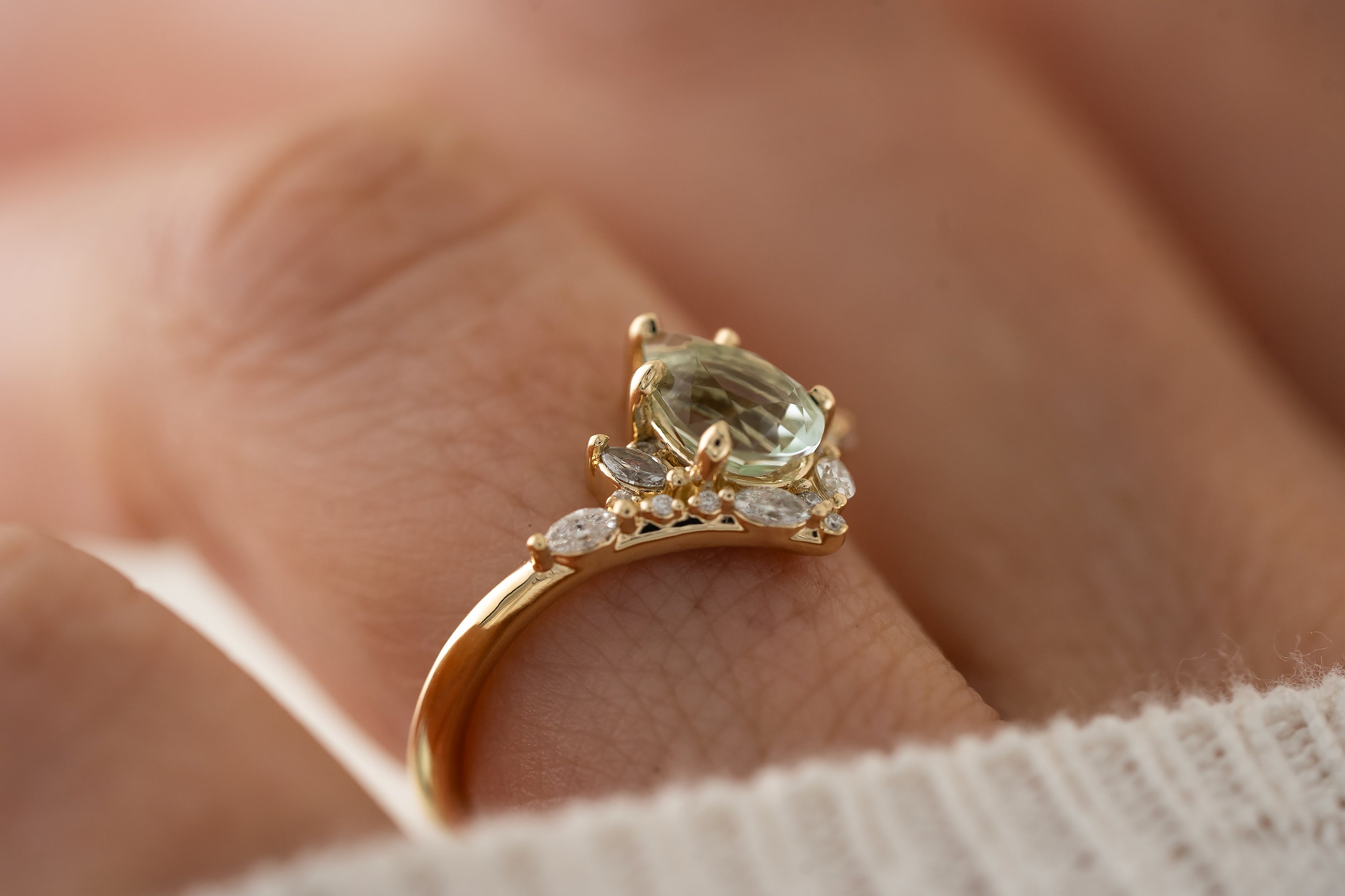 The Aurora Ring | 1.2 CT Pear Cut Seafoam Tourmaline - Lavender Creek Gems