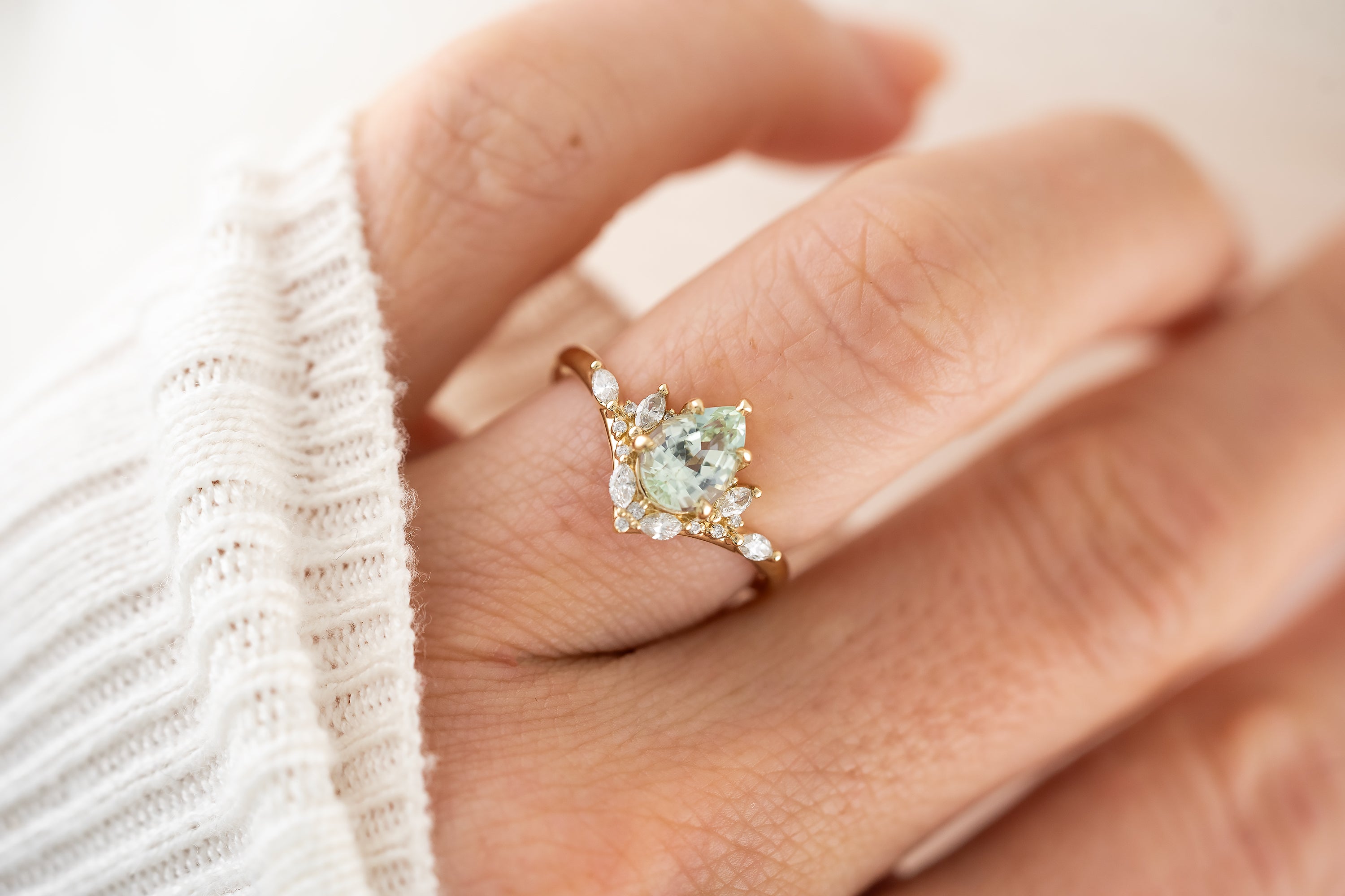 The Aurora Ring | 1.2 CT Pear Cut Seafoam Tourmaline - Lavender Creek Gems