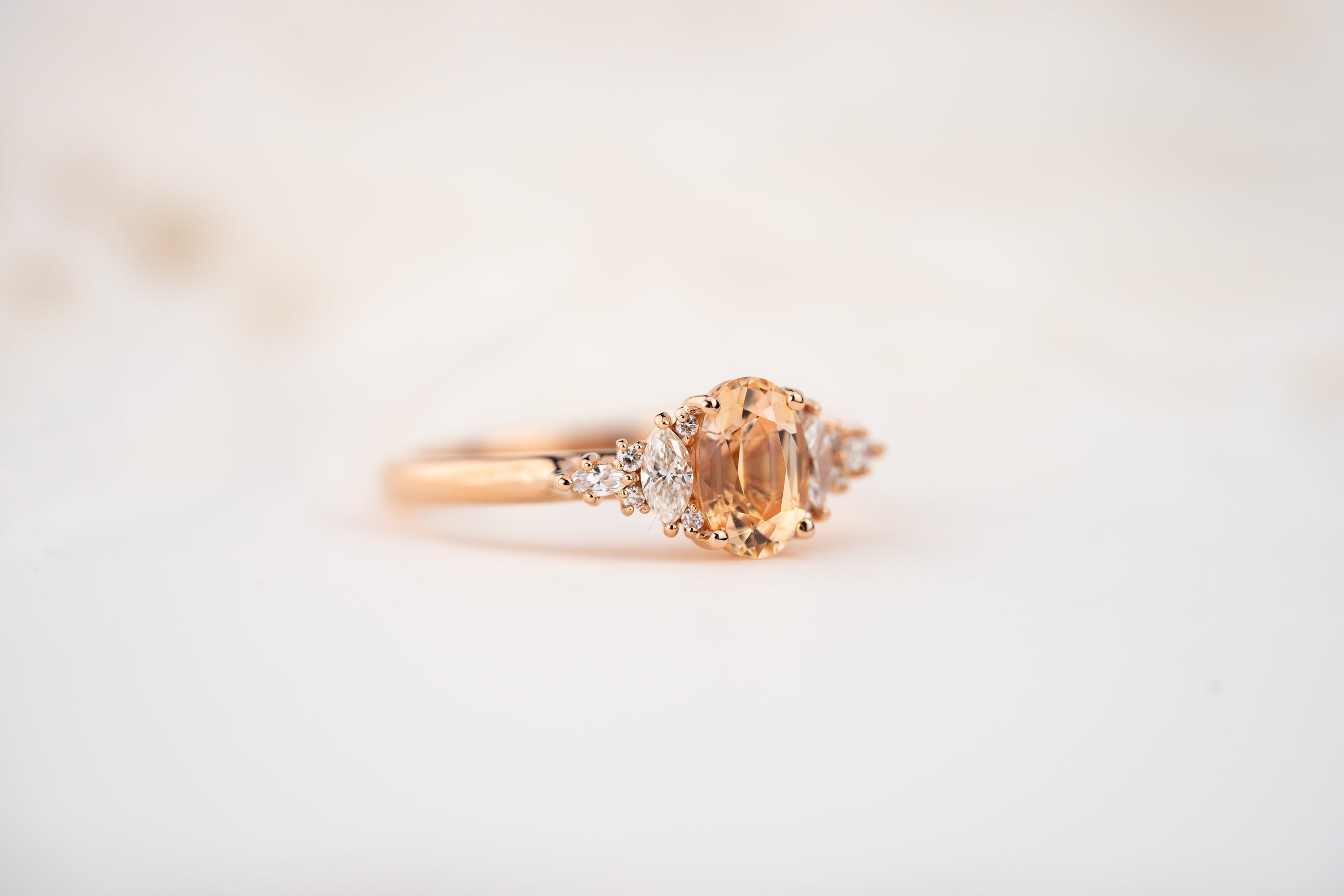 The Maeve Ring | 1.05 CT Peachy Apricot Oval Sapphire - Lavender Creek Gems