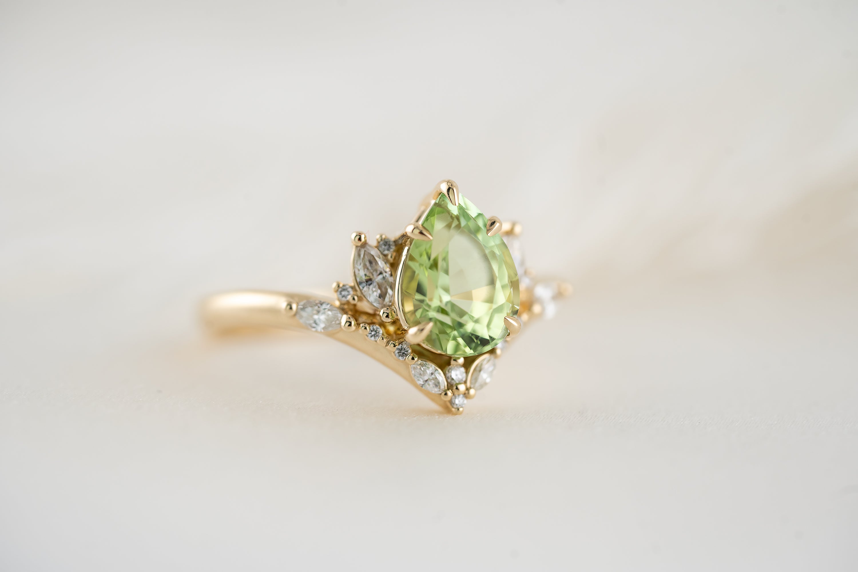 The Aurora Ring | 1.84 CT Pear Cut Mint Green Tourmaline - Lavender Creek Gems