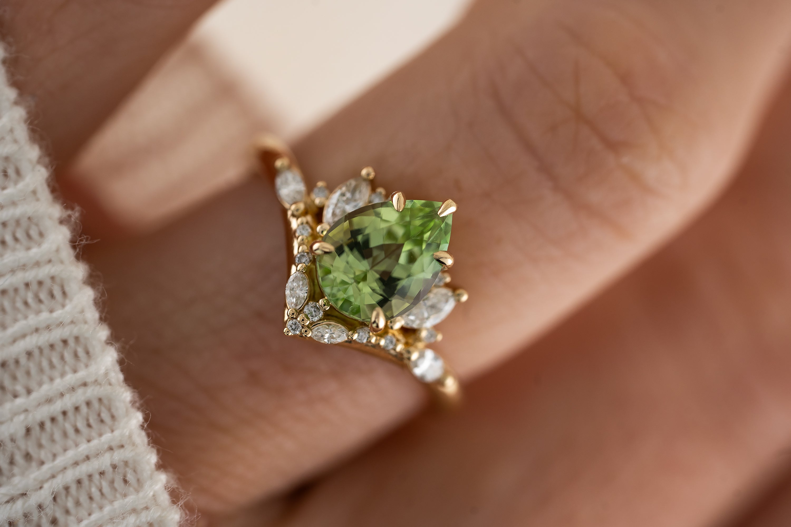 The Aurora Ring | 1.84 CT Pear Cut Mint Green Tourmaline - Lavender Creek Gems