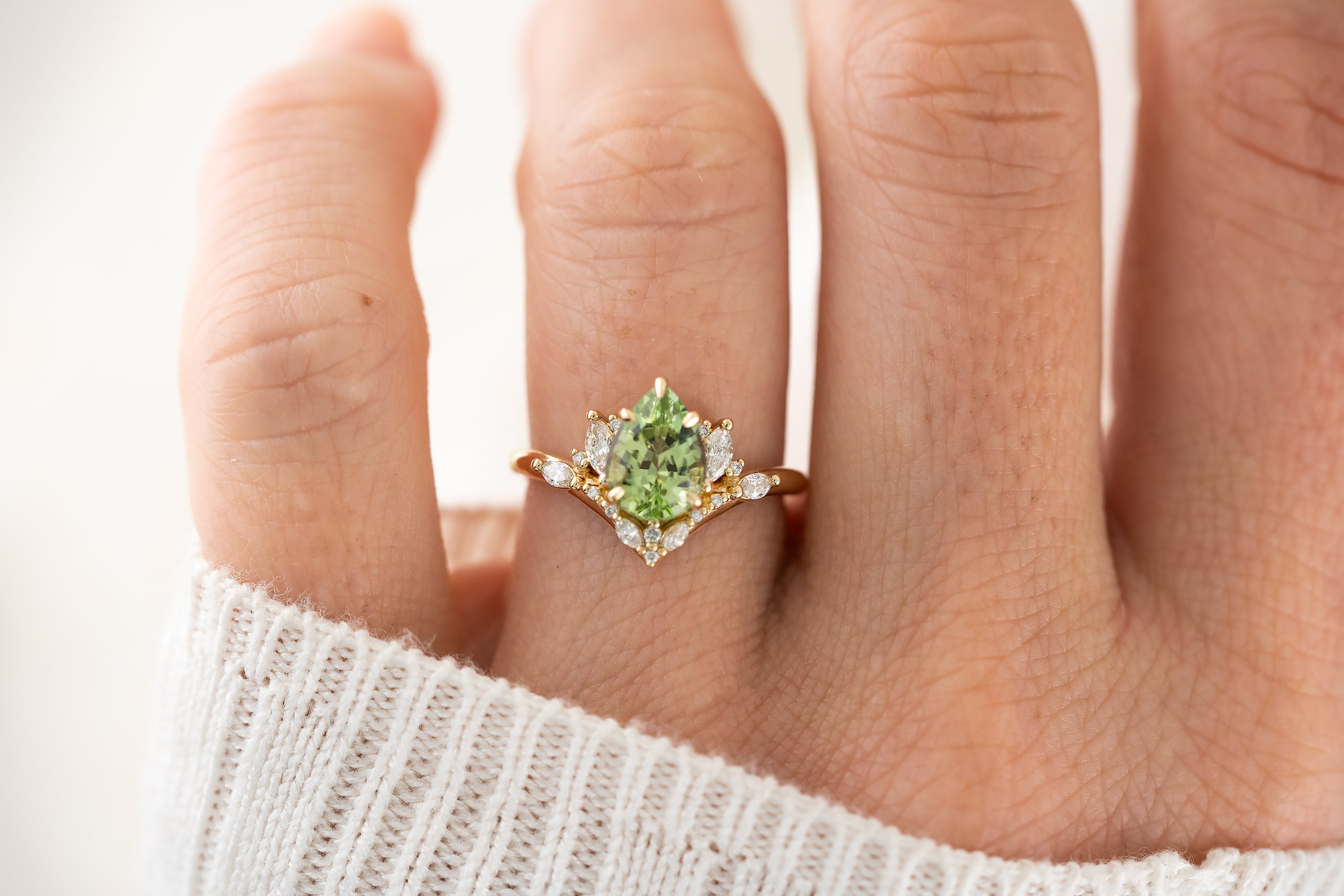 The Aurora Ring | 1.84 CT Pear Cut Mint Green Tourmaline - Lavender Creek Gems
