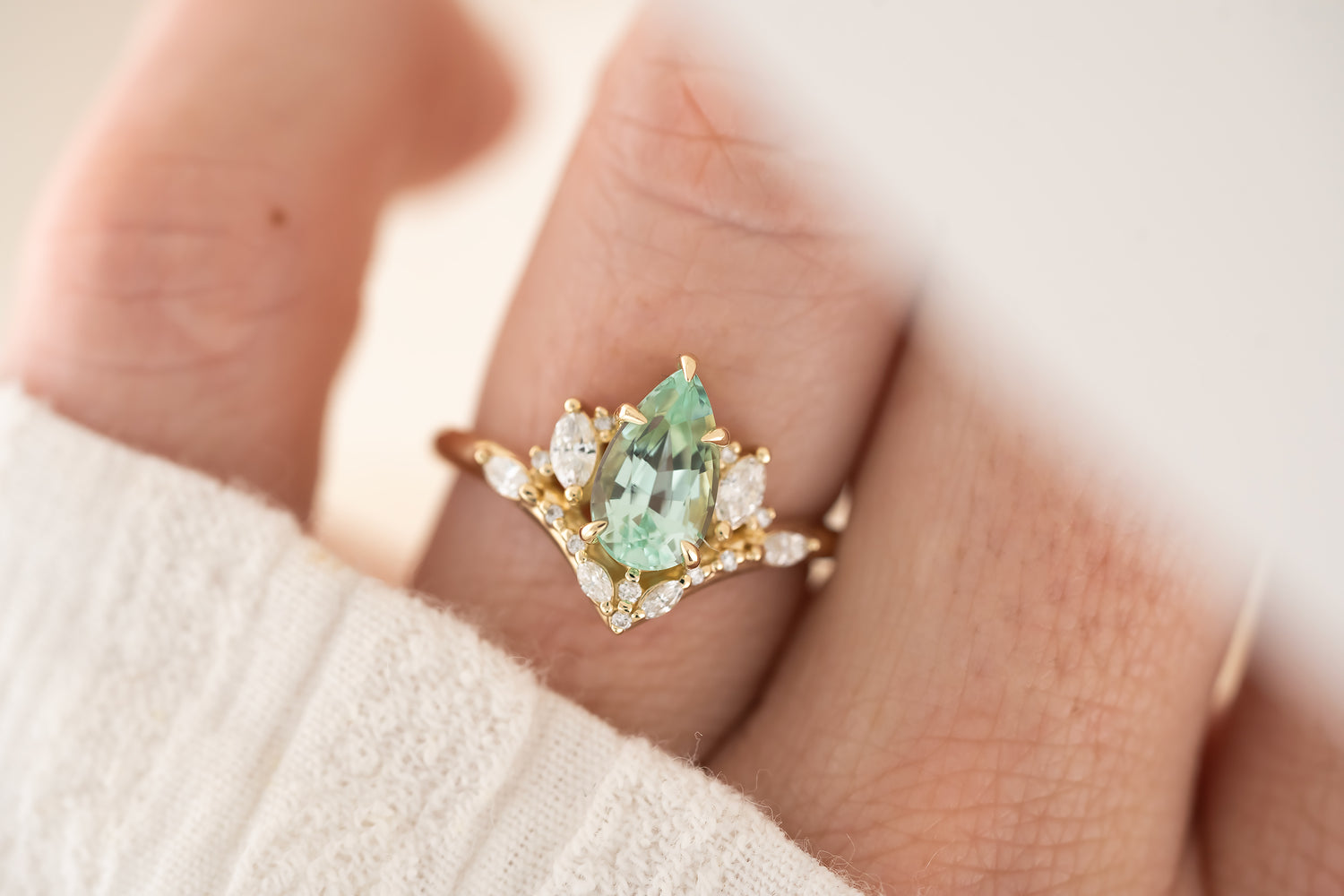 The Aurora Ring - 1.52 CT Pear Cut Lagoon Blue Tourmaline - Lavender Creek Gems
