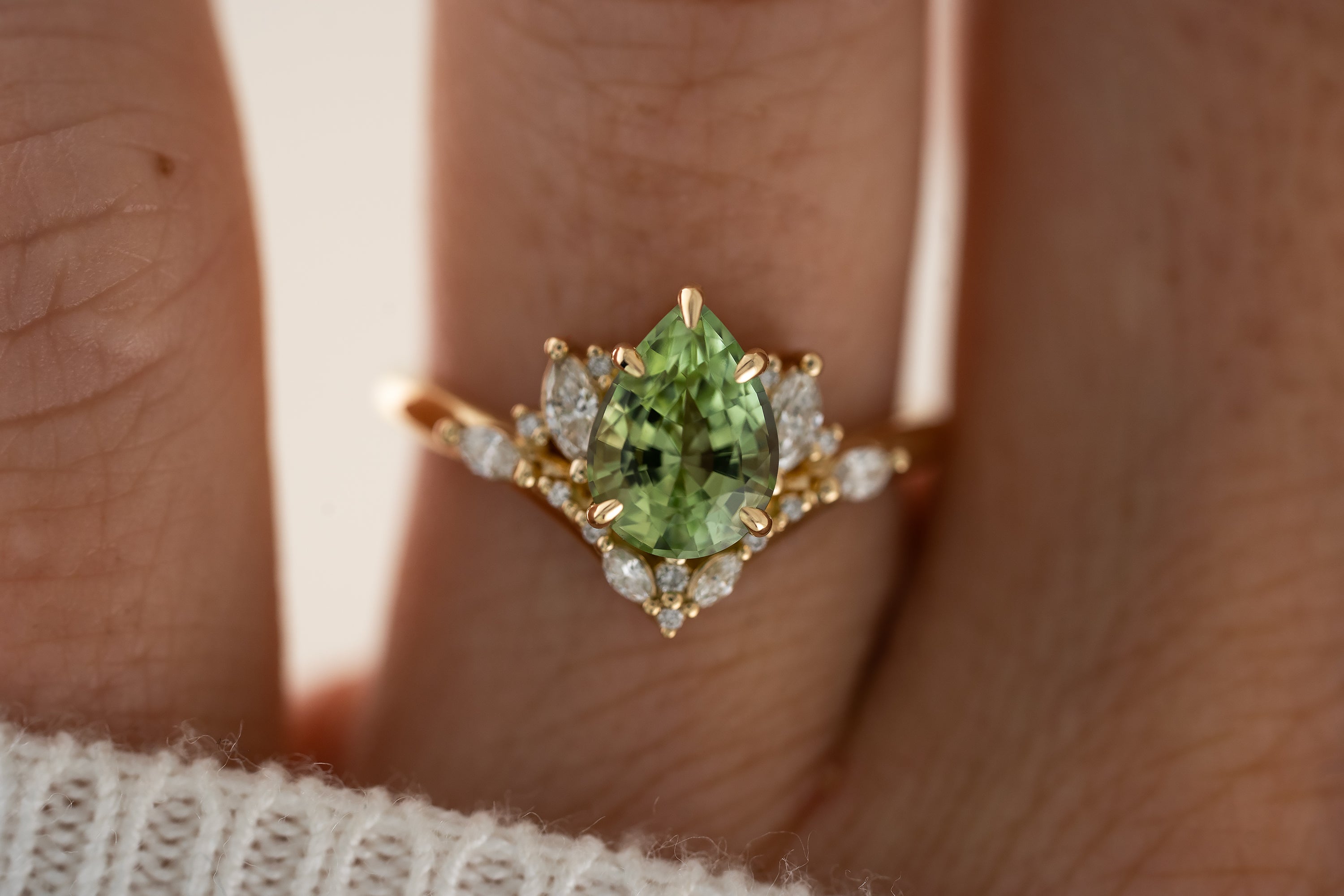 The Aurora Ring | 1.84 CT Pear Cut Mint Green Tourmaline - Lavender Creek Gems