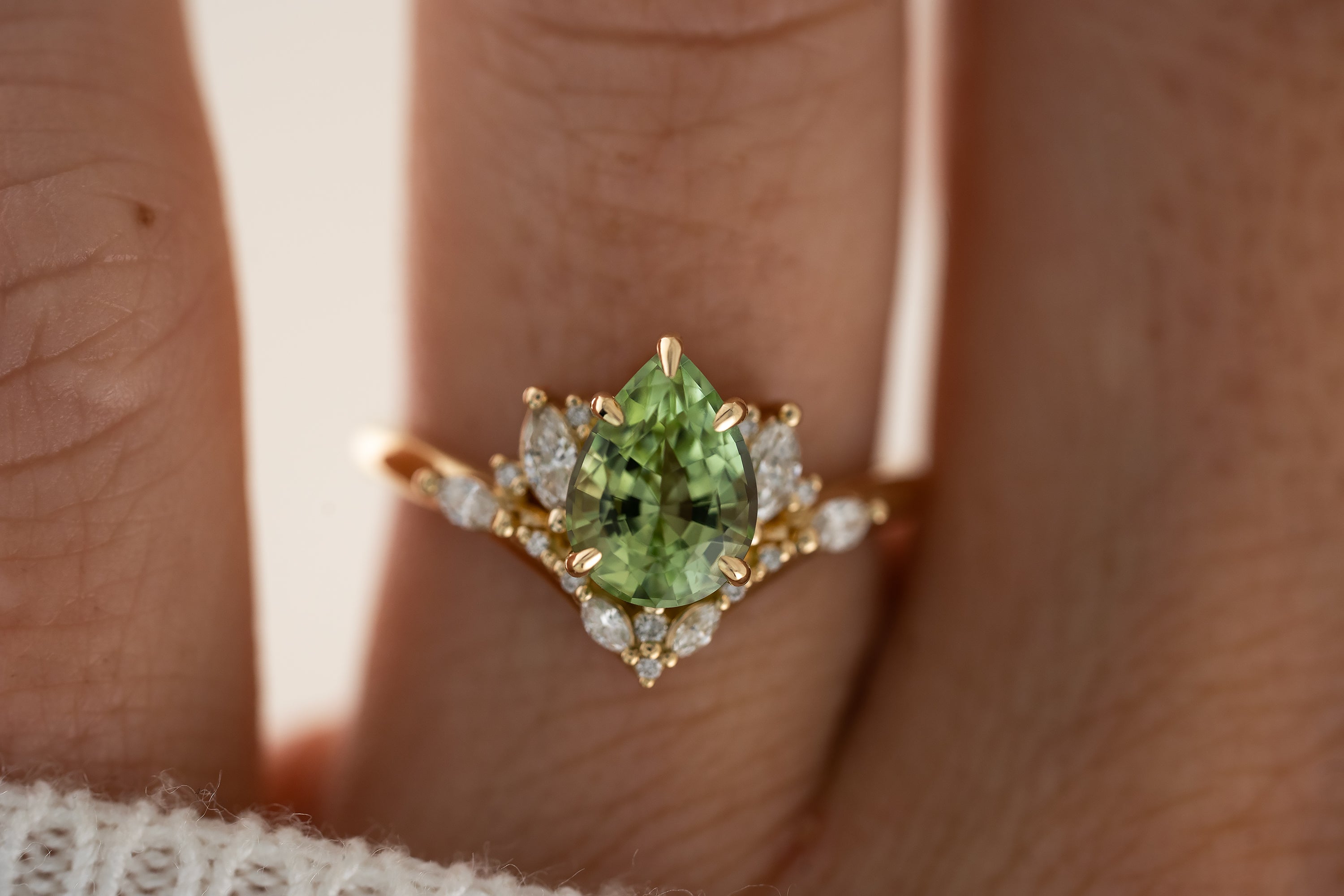 The Aurora Ring | 1.84 CT Pear Cut Mint Green Tourmaline - Lavender Creek Gems