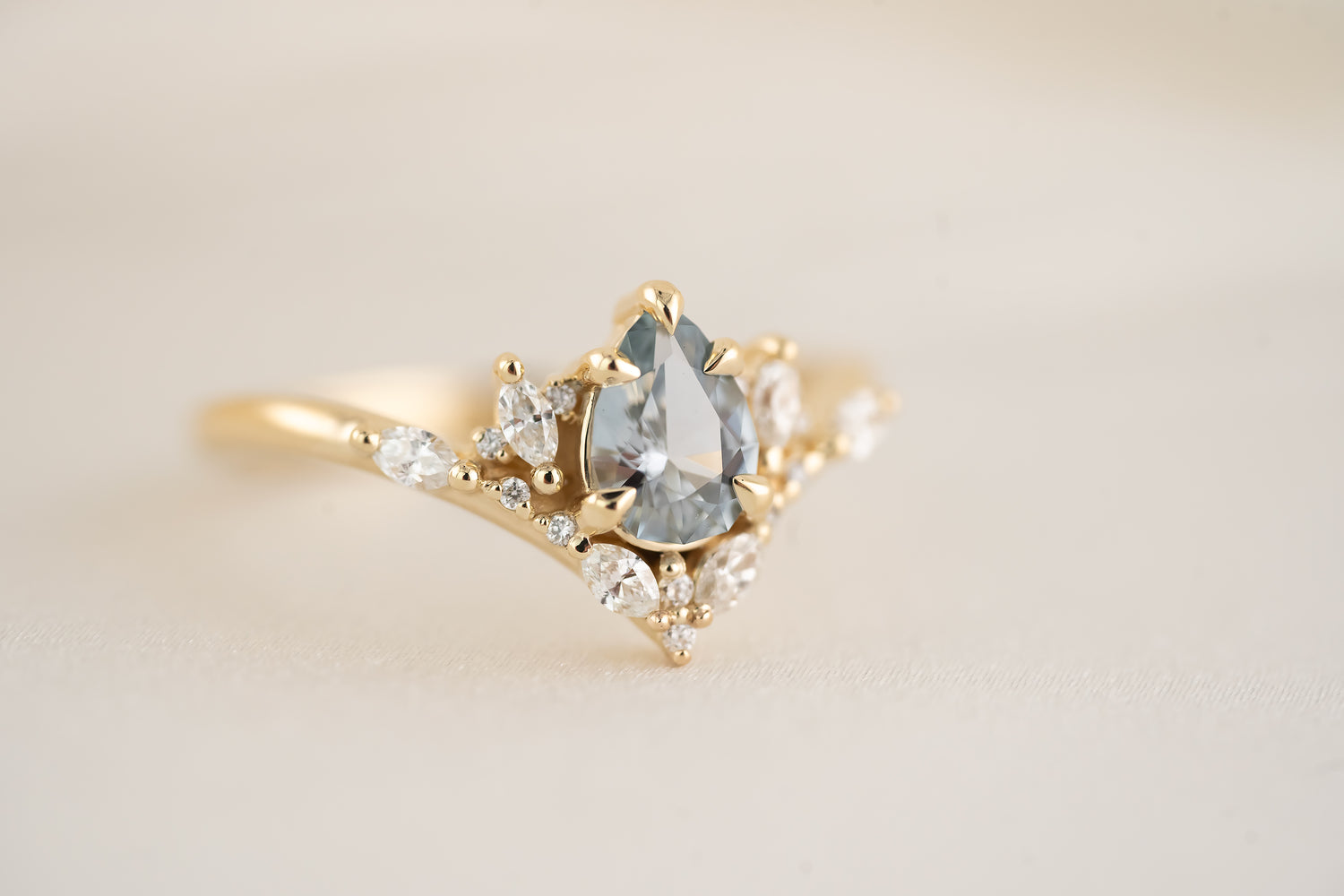 The Aurora Ring - 0.66 CT Pear Light Blue Sapphire - Lavender Creek Gems