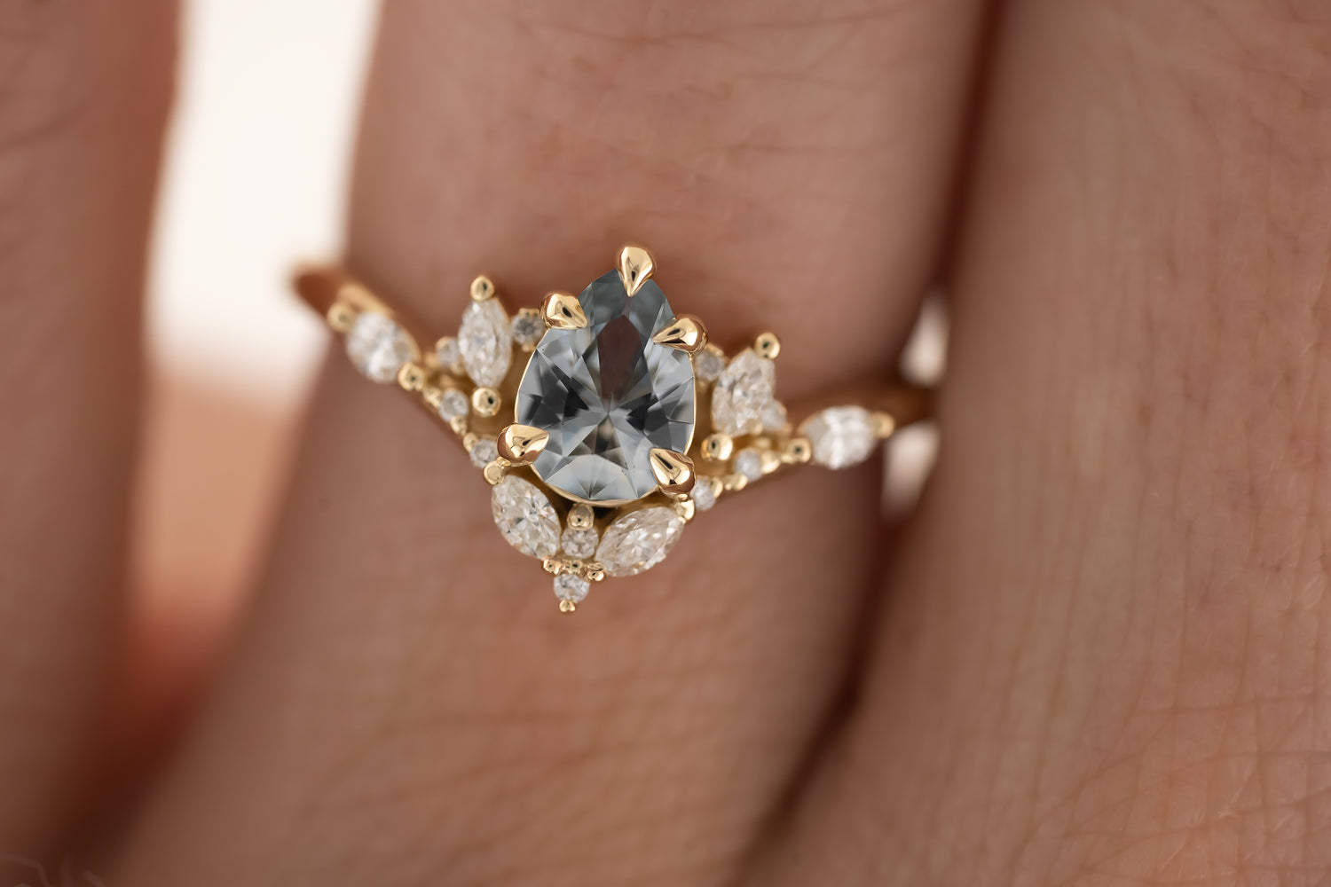 The Aurora Ring - 0.66 CT Pear Light Blue Sapphire - Lavender Creek Gems