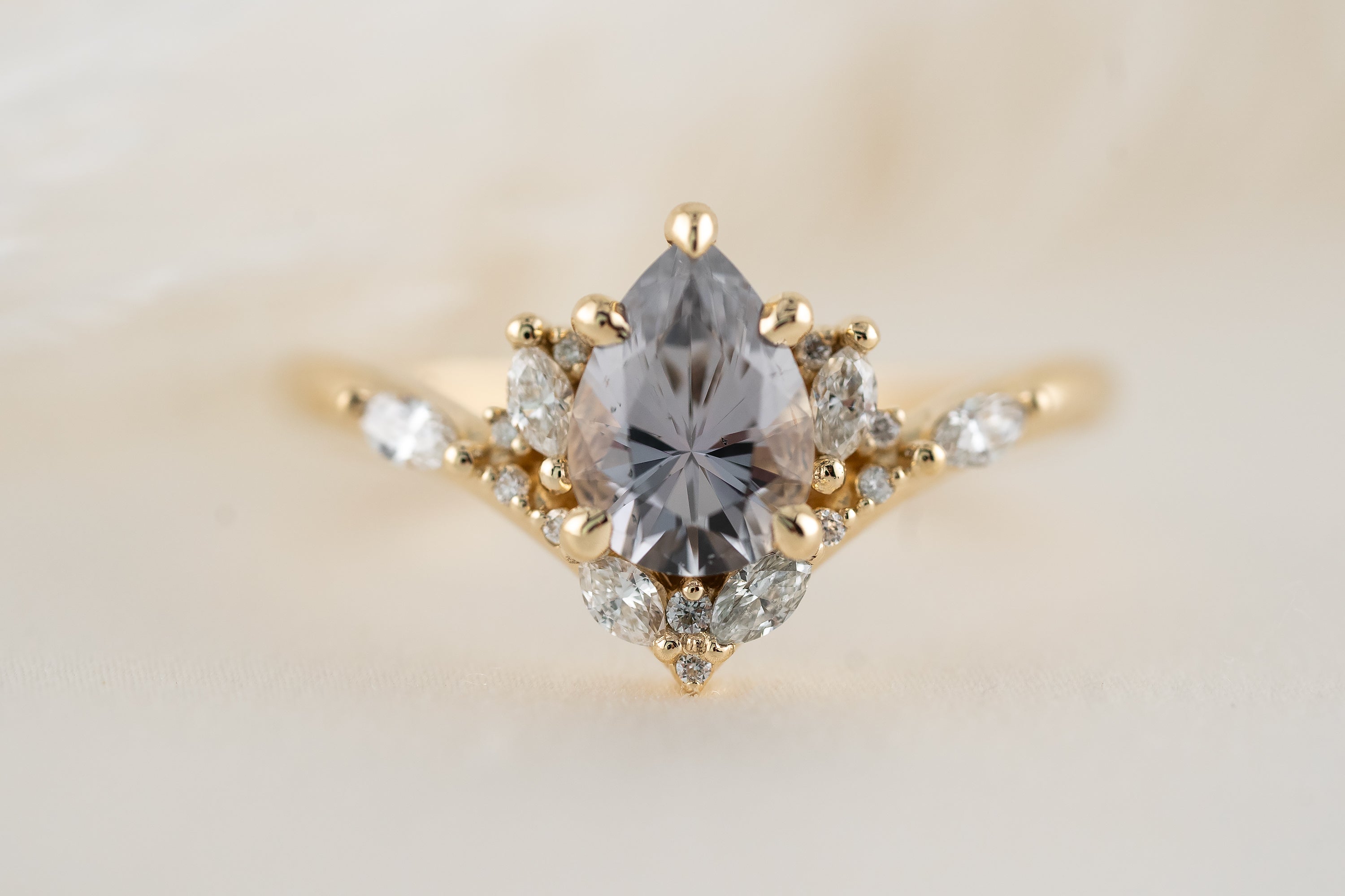 The Aurora Ring | 1.24 CT Pear Cut Pastel Gray/Blue Sapphire - Lavender Creek Gems