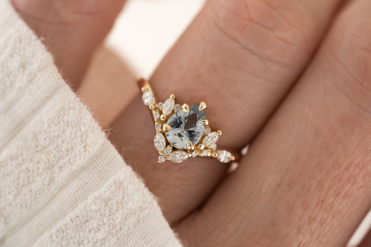 The Aurora Ring - 0.66 CT Pear Light Blue Sapphire - Lavender Creek Gems