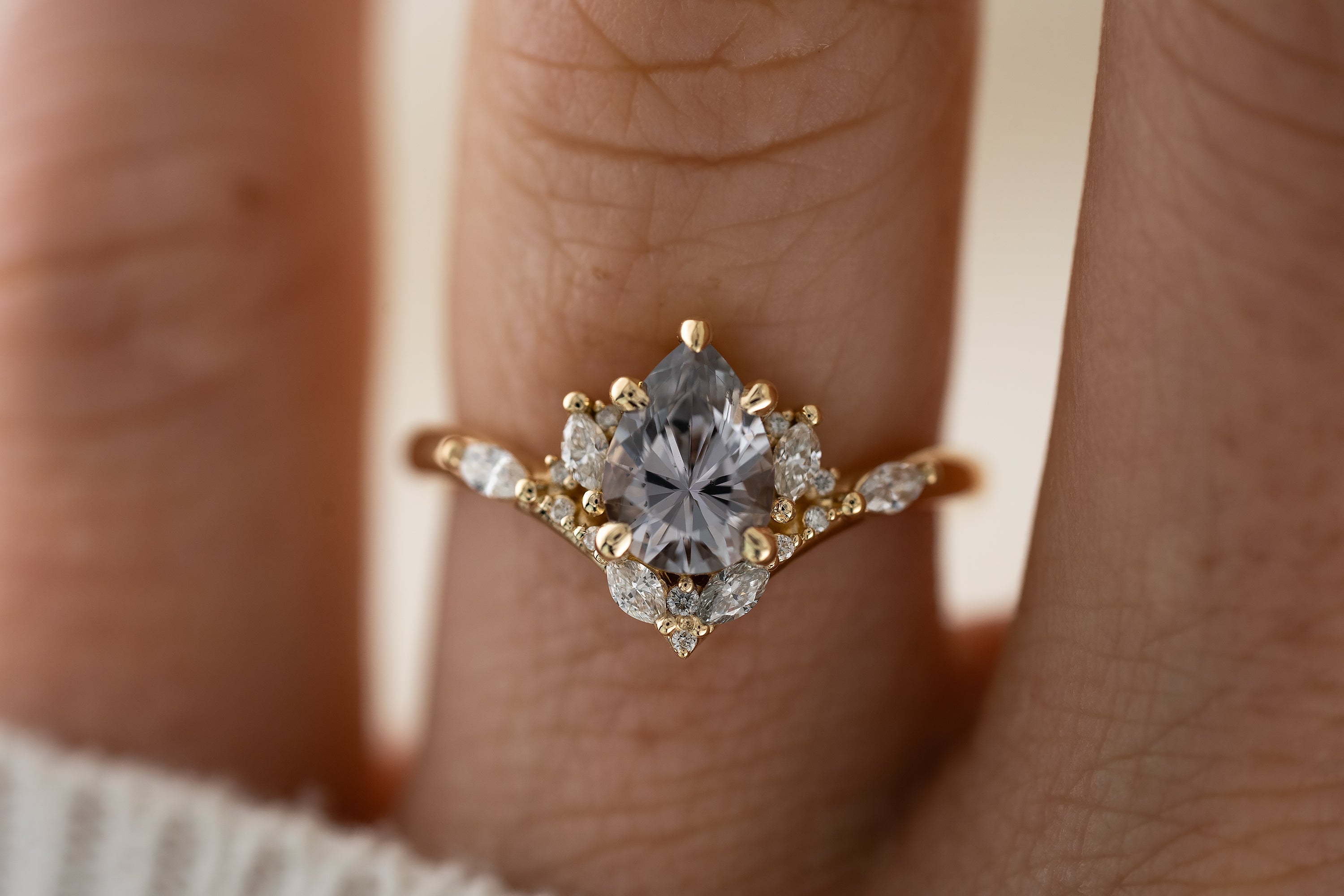 The Aurora Ring | 1.24 CT Pear Cut Pastel Gray/Blue Sapphire - Lavender Creek Gems
