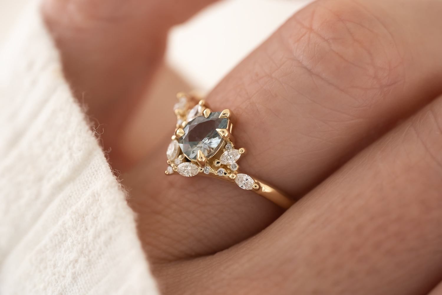 The Aurora Ring - 0.66 CT Pear Light Blue Sapphire - Lavender Creek Gems