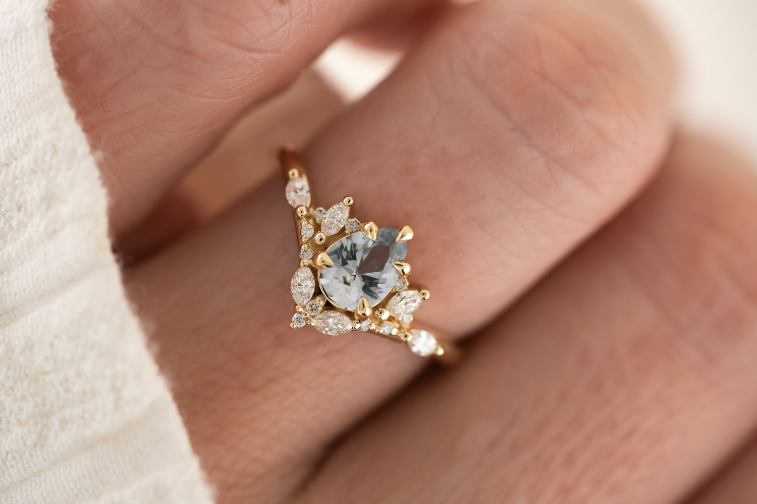 The Aurora Ring - 0.66 CT Pear Light Blue Sapphire - Lavender Creek Gems