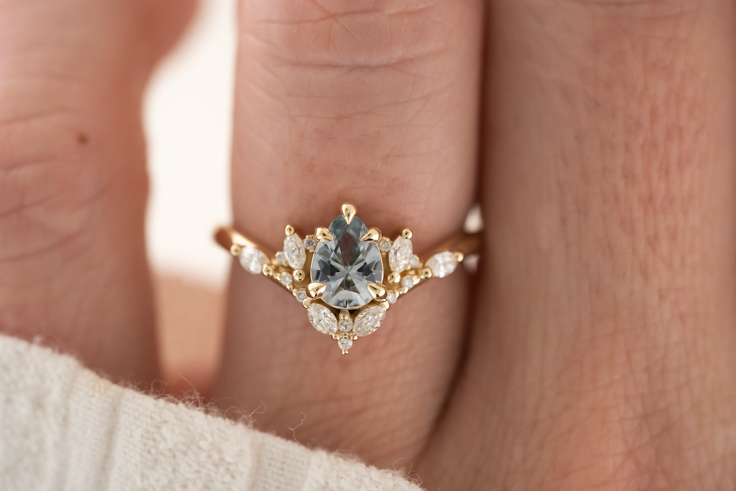 The Aurora Ring - 0.66 CT Pear Light Blue Sapphire - Lavender Creek Gems