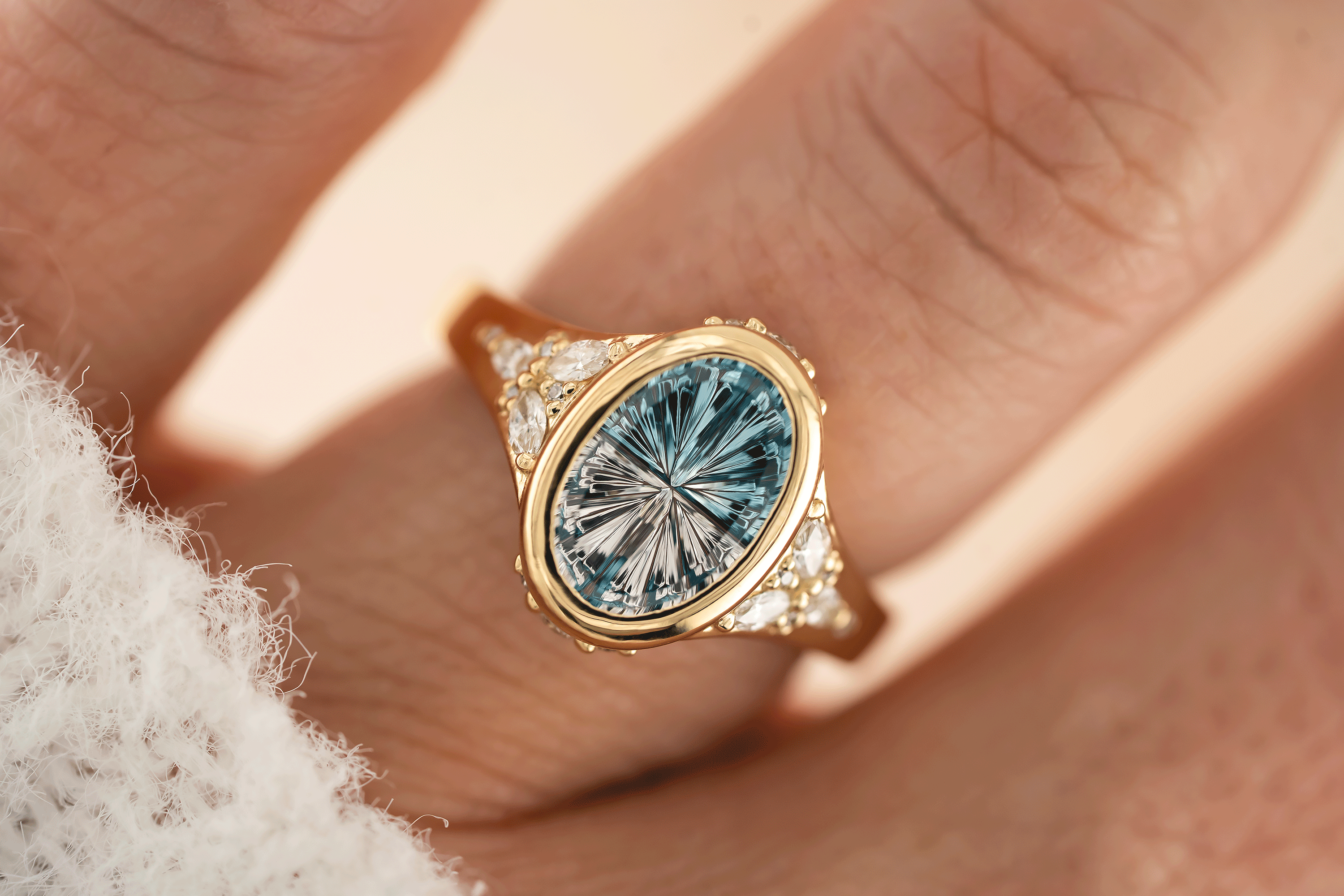The Daylight Ring | 3.15 CT Oval Starbrite™ Bicolor Blue Zircon - Lavender Creek Gems