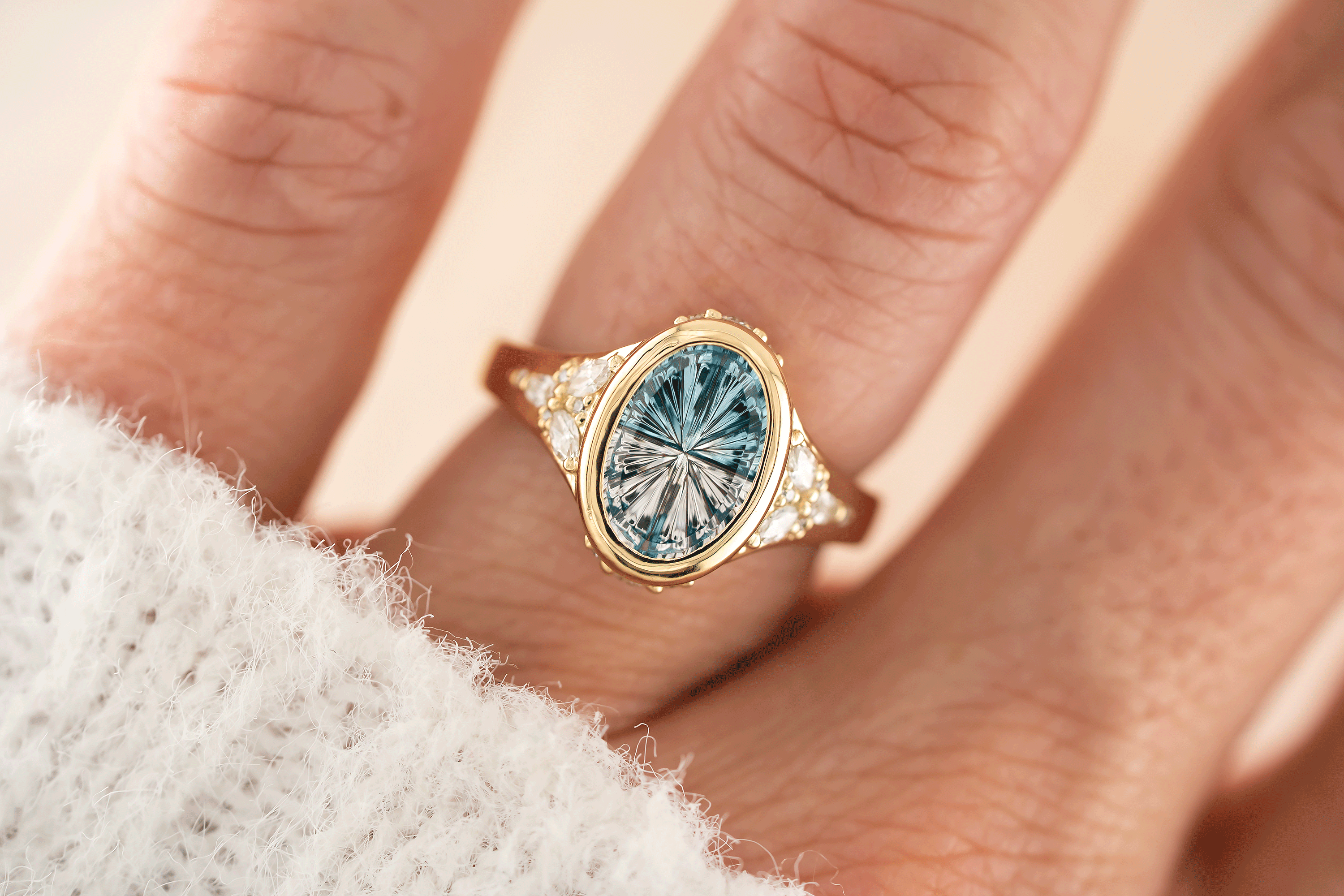 The Daylight Ring | 3.15 CT Oval Starbrite™ Bicolor Blue Zircon - Lavender Creek Gems