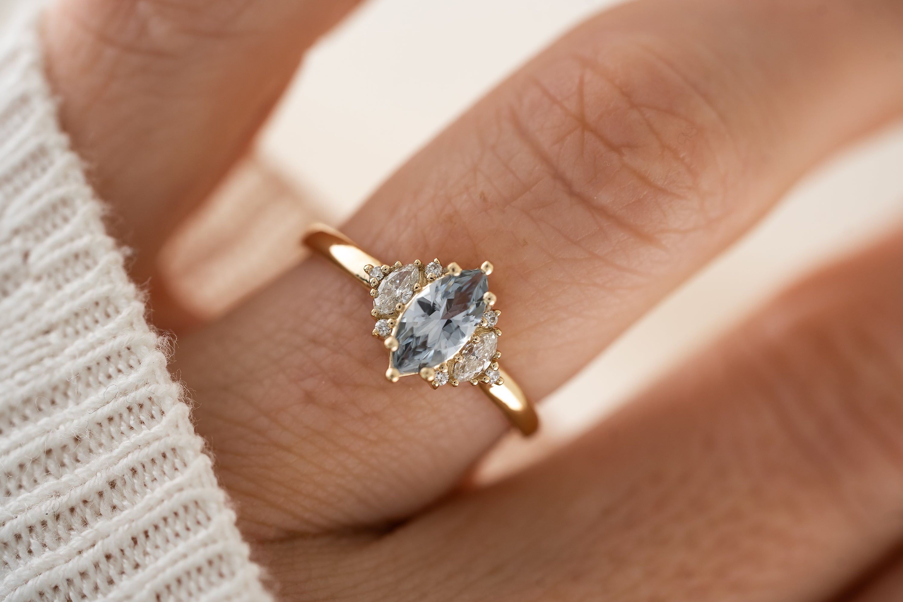 The Maren Ring | 0.65 CT Marquise Blue Sapphire - Lavender Creek Gems