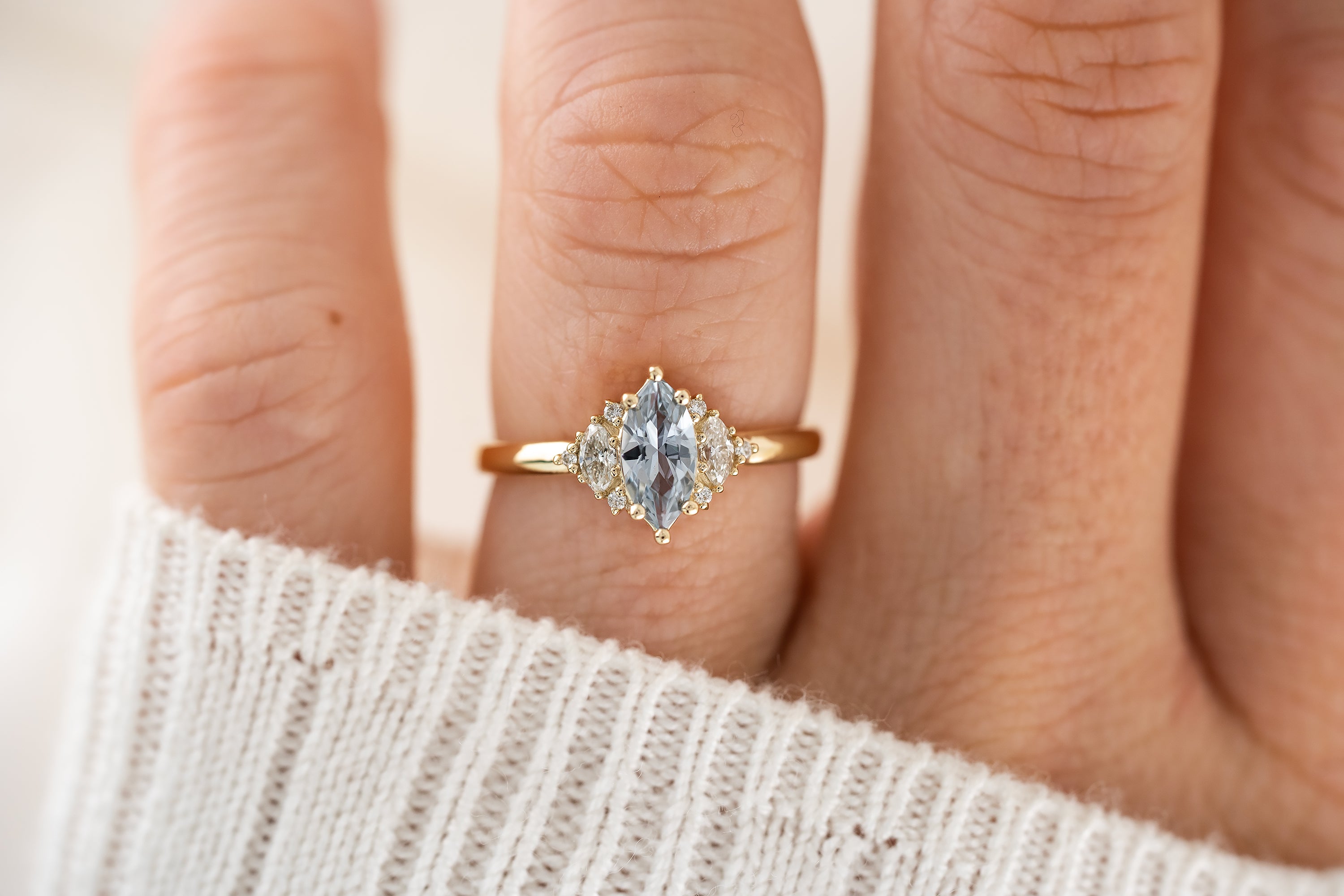 The Maren Ring | 0.65 CT Marquise Blue Sapphire - Lavender Creek Gems