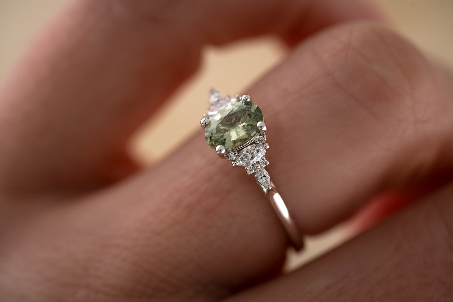 The Maeve 0.83 CT Oval Mint Green Sapphire Ring - Lavender Creek Gems