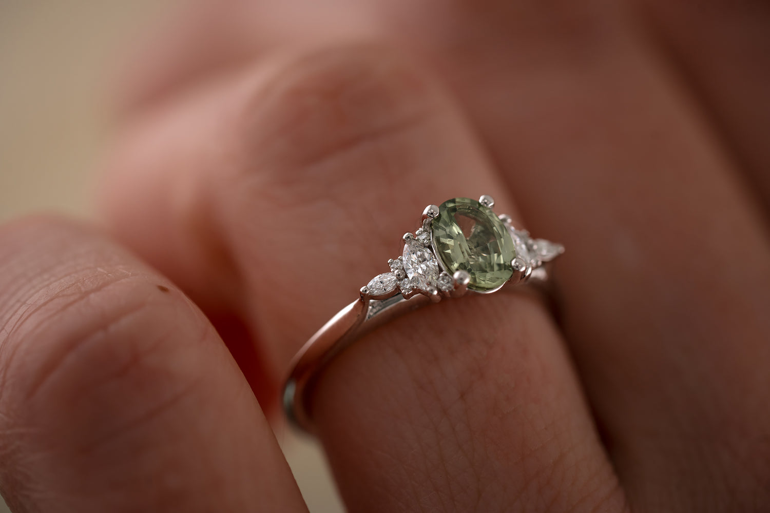 The Maeve 0.83 CT Oval Mint Green Sapphire Ring - Lavender Creek Gems