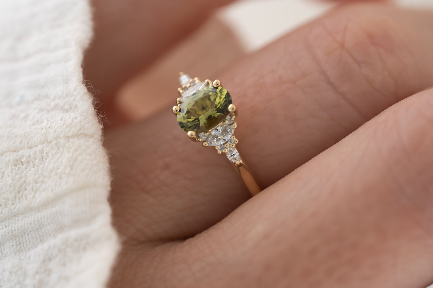 The Maeve Ring  - 0.95 CT Oval Green Sapphire - Lavender Creek Gems