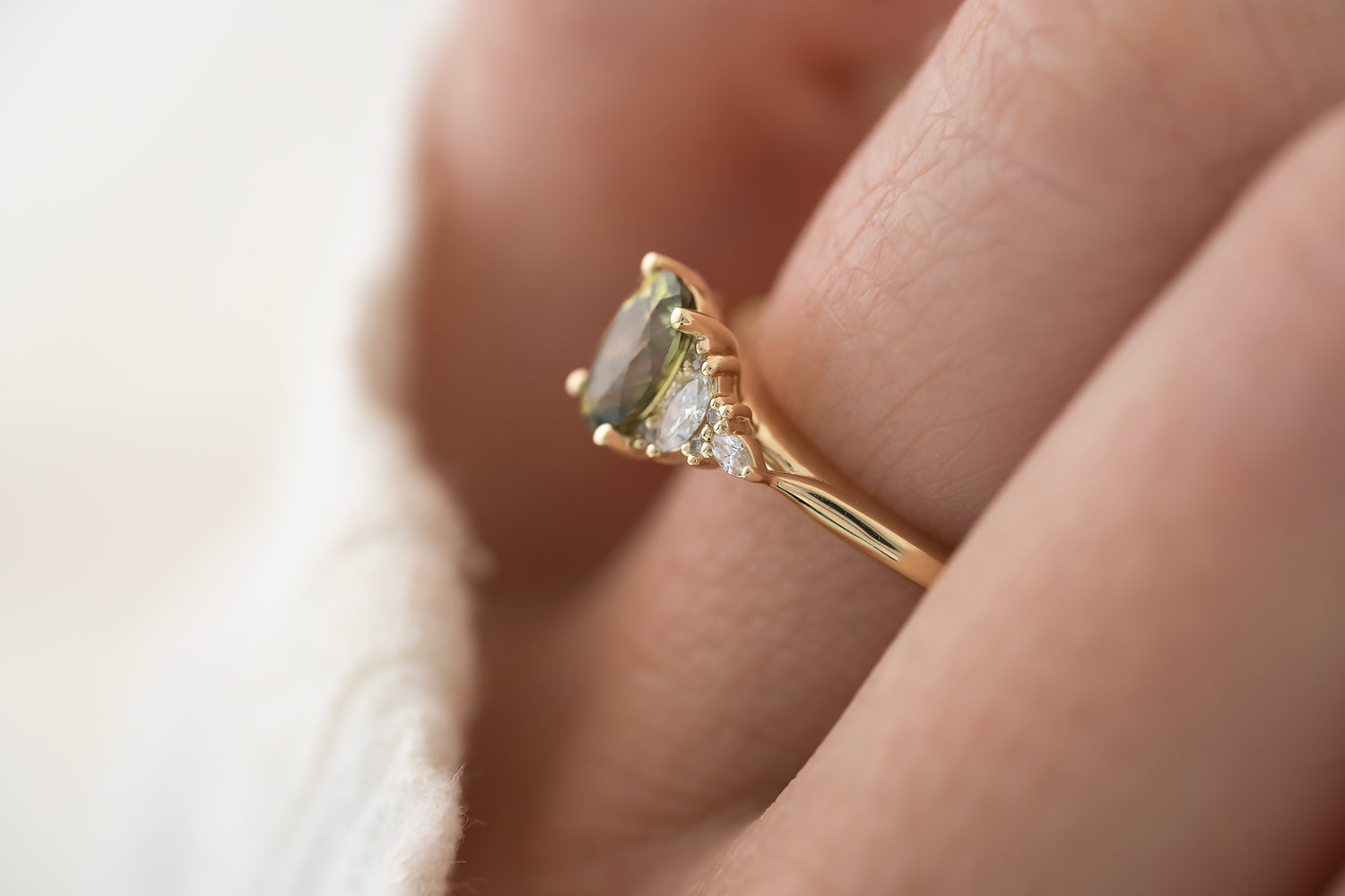 The Maeve Ring  - 0.95 CT Oval Green Sapphire - Lavender Creek Gems