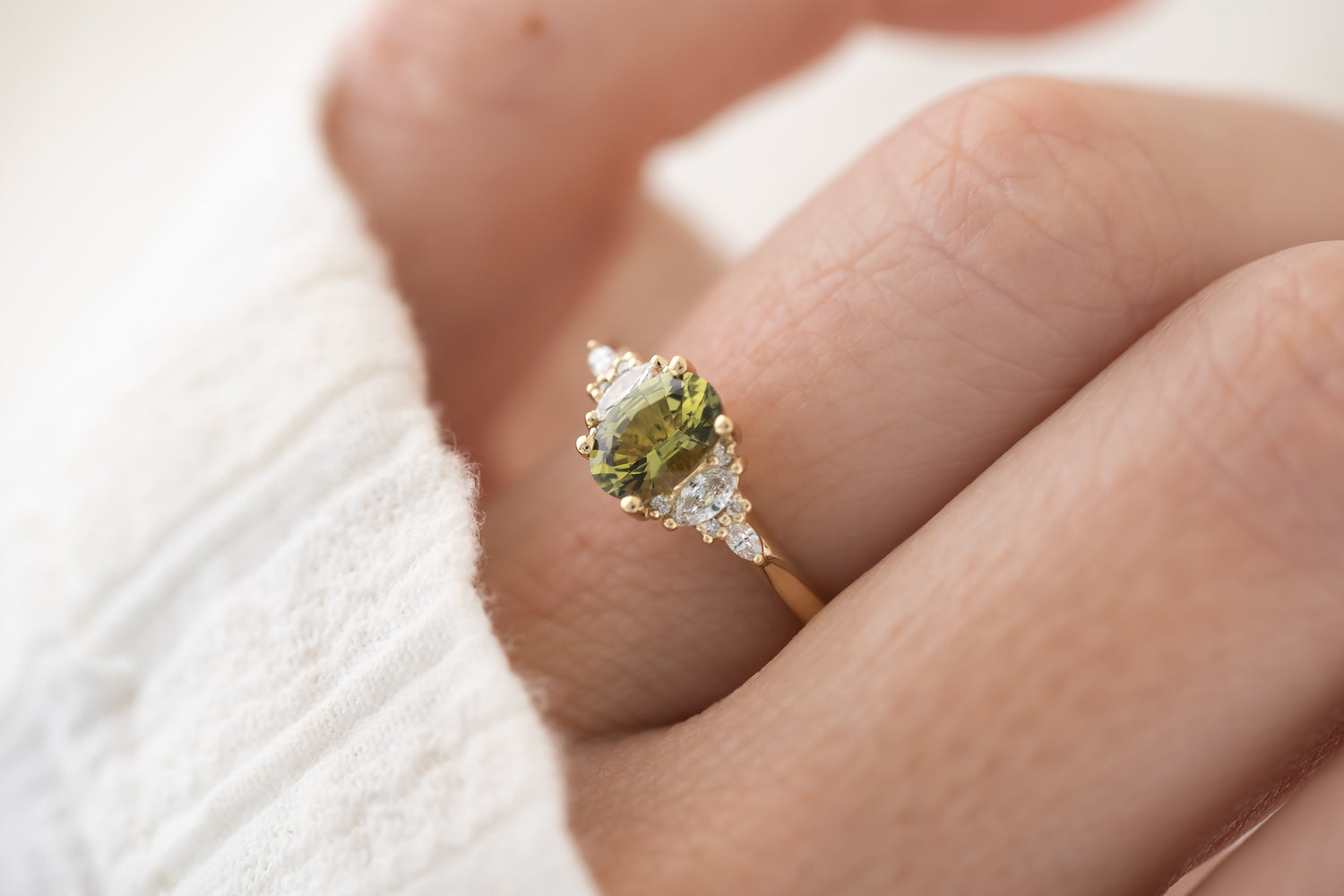 The Maeve Ring  - 0.95 CT Oval Green Sapphire - Lavender Creek Gems