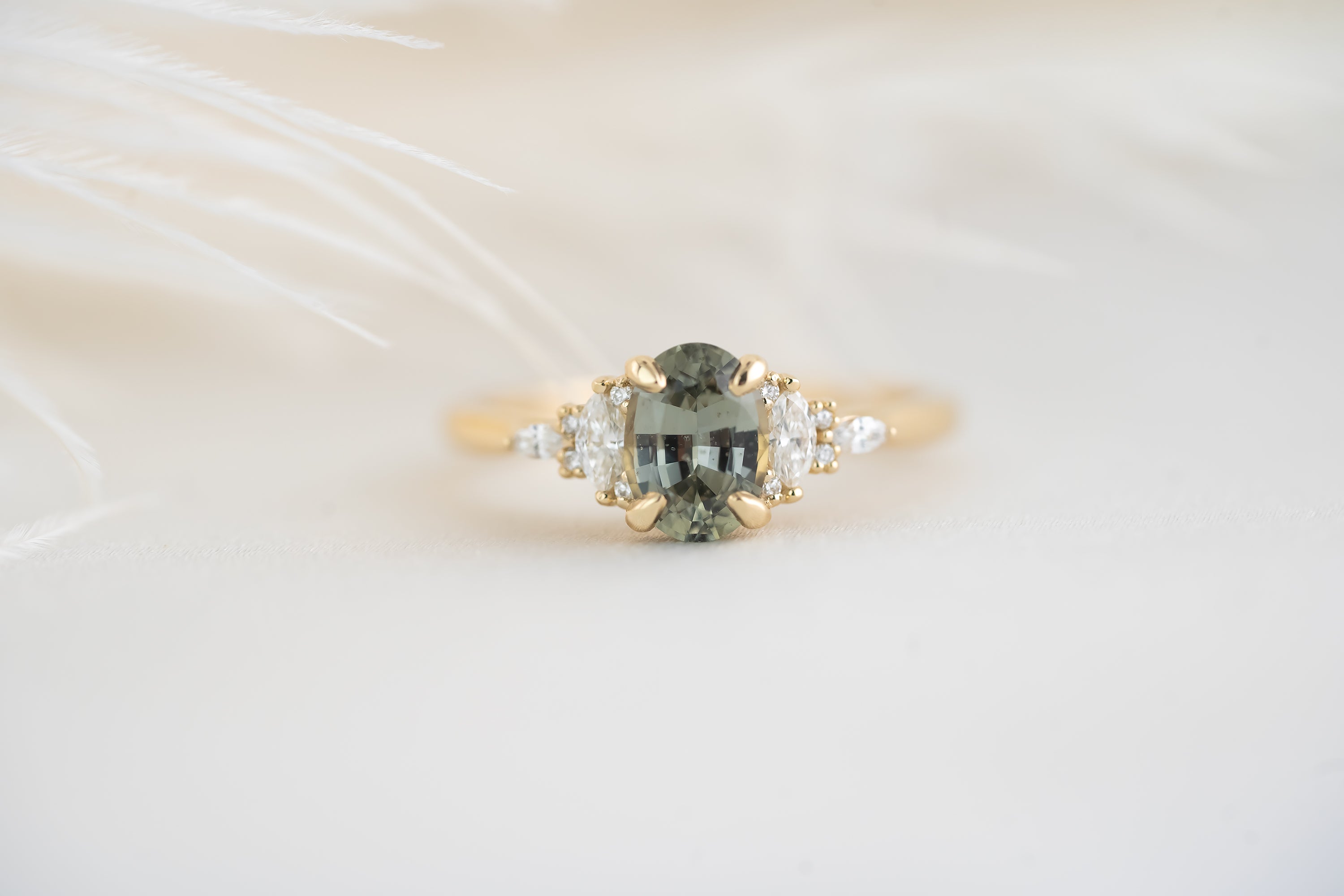 The Maeve Ring  - 1.2 CT Oval Steel Gray/Blue Green Sapphire - Lavender Creek Gems
