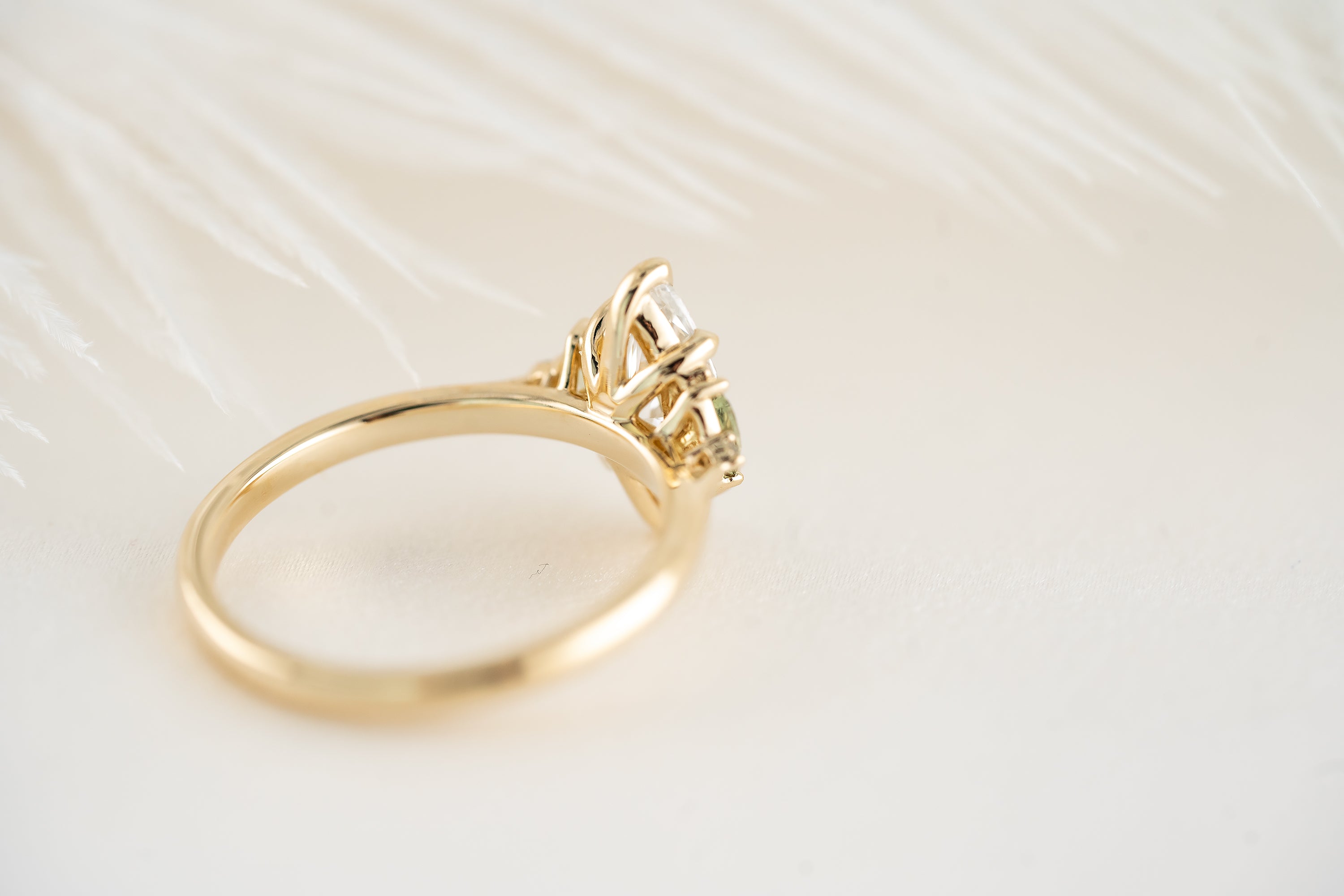 The Maren Ring | 1.1 CT Marquise Diamond & Green Sapphire Accents - Lavender Creek Gems