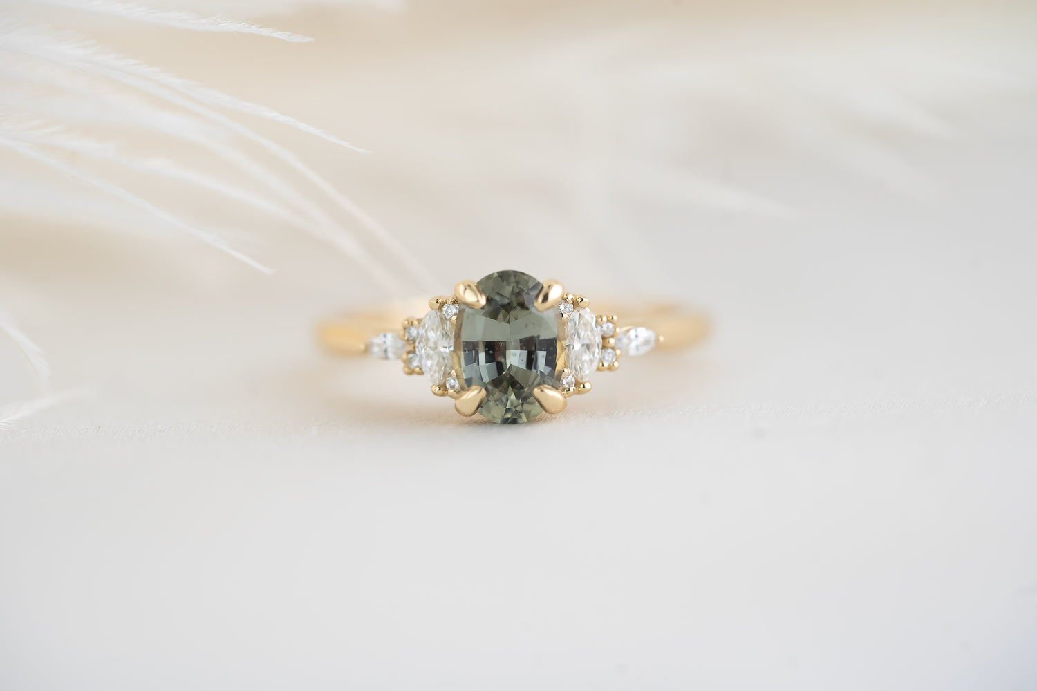 The Maeve Ring  - 1.2 CT Oval Steel Gray/Blue Green Sapphire - Lavender Creek Gems