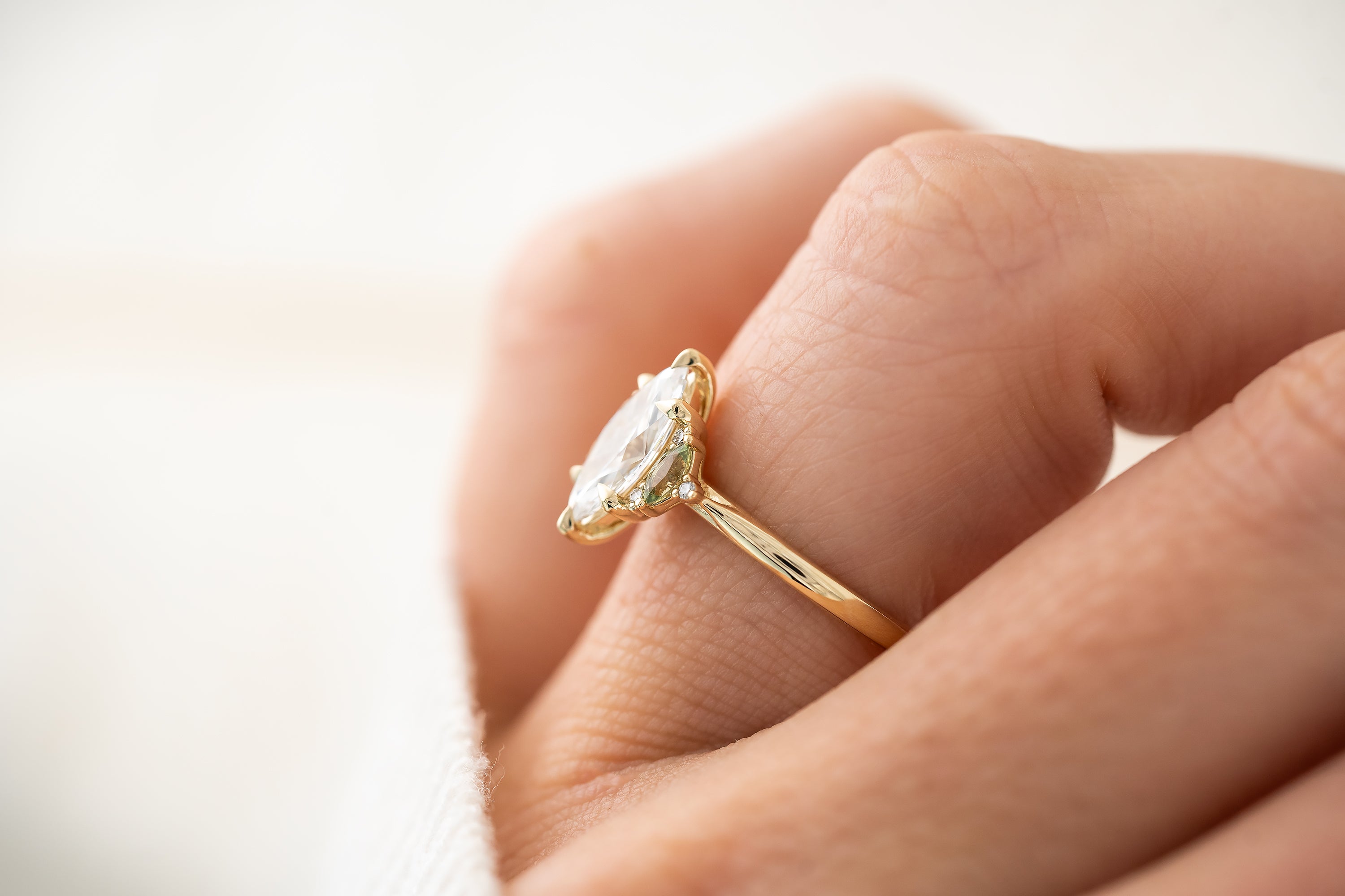 The Maren Ring | 1.1 CT Marquise Diamond & Green Sapphire Accents - Lavender Creek Gems