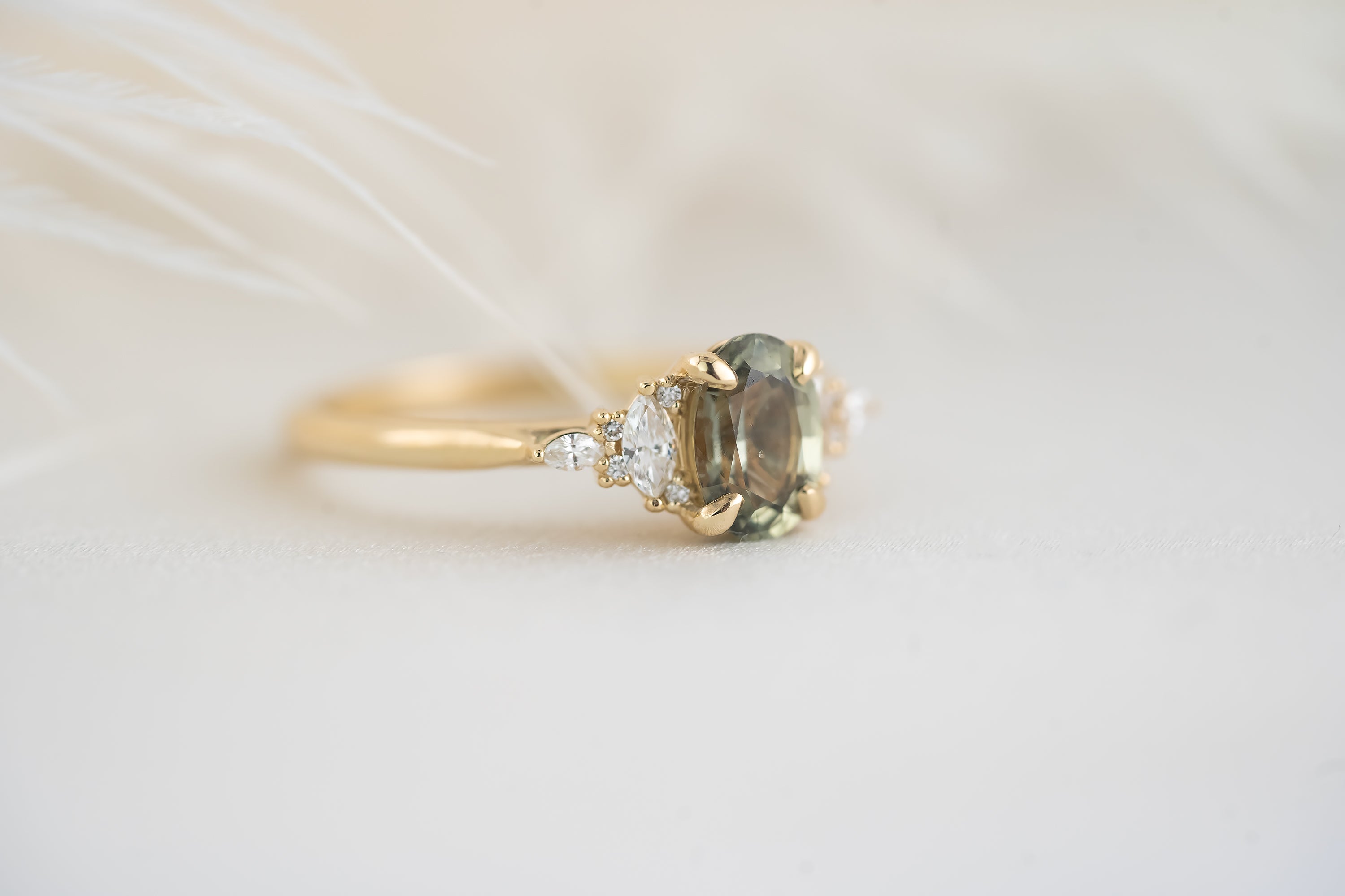 The Maeve Ring  - 1.2 CT Oval Steel Gray/Blue Green Sapphire - Lavender Creek Gems