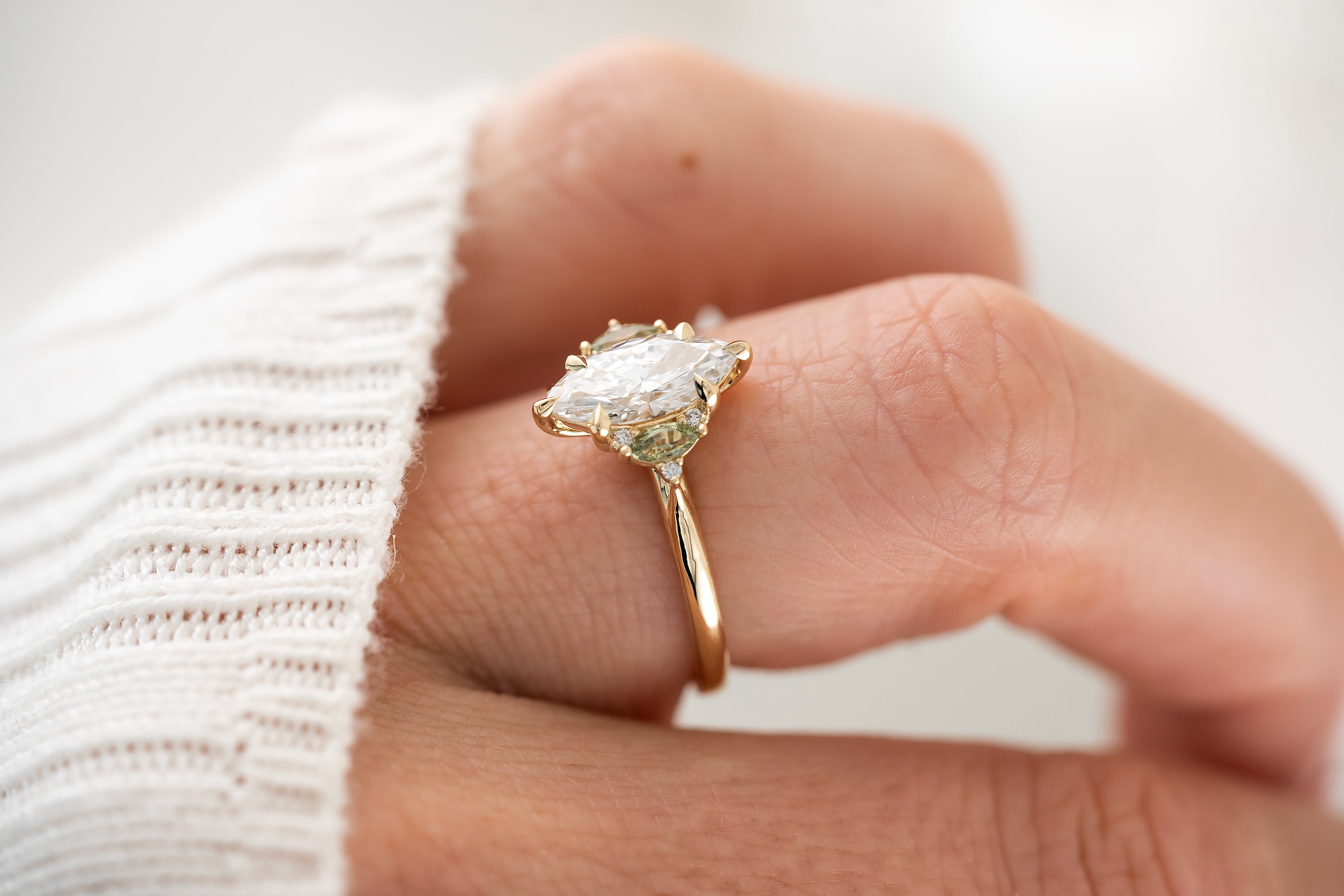 The Maren Ring | 1.1 CT Marquise Diamond & Green Sapphire Accents - Lavender Creek Gems