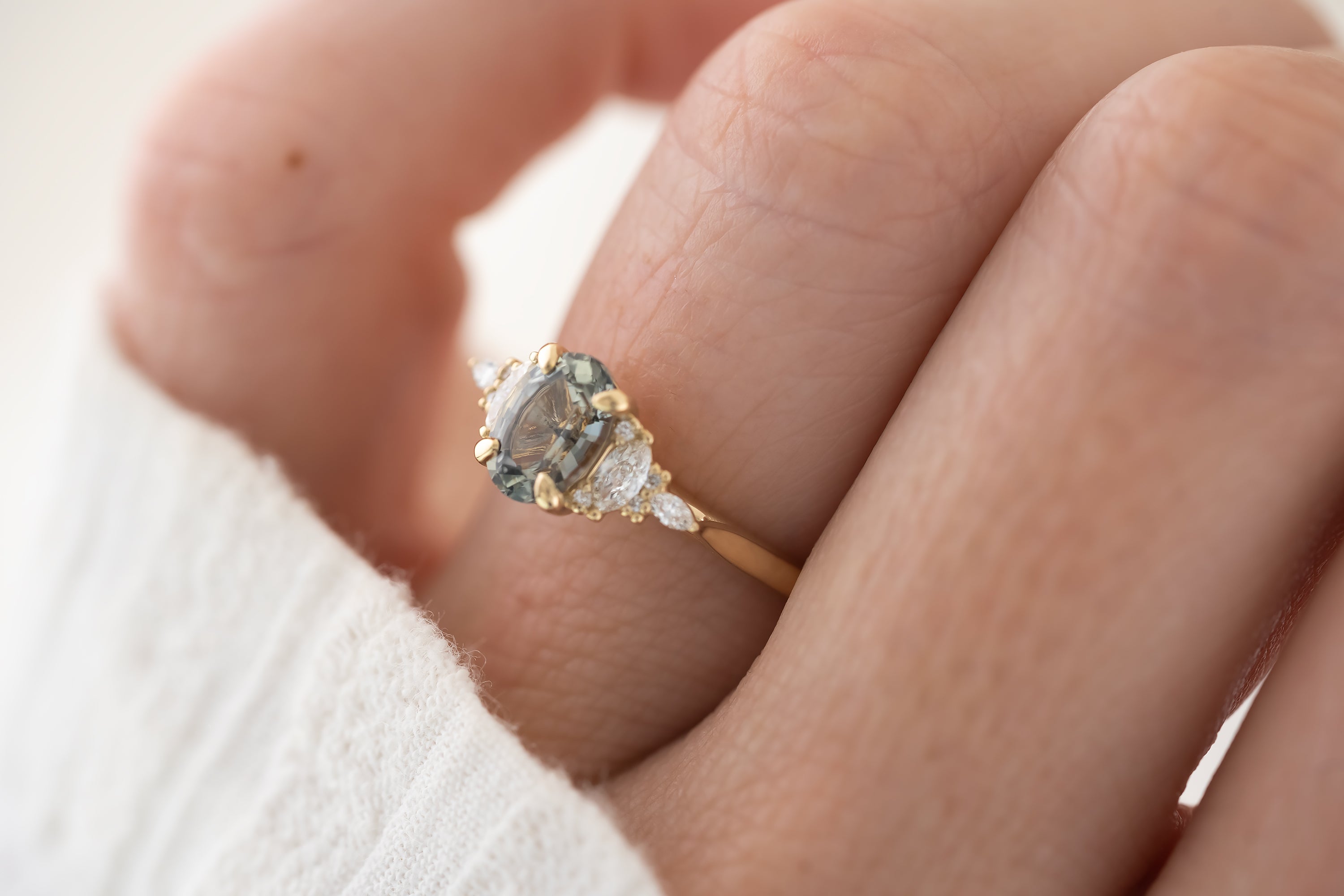 The Maeve Ring  - 1.2 CT Oval Steel Gray/Blue Green Sapphire - Lavender Creek Gems
