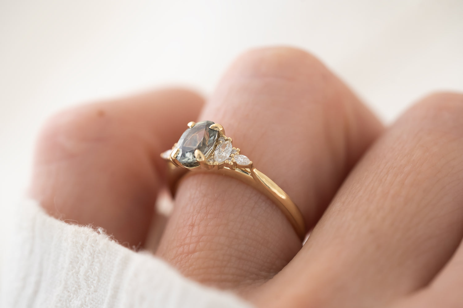 The Maeve Ring  - 1.2 CT Oval Steel Gray/Blue Green Sapphire - Lavender Creek Gems