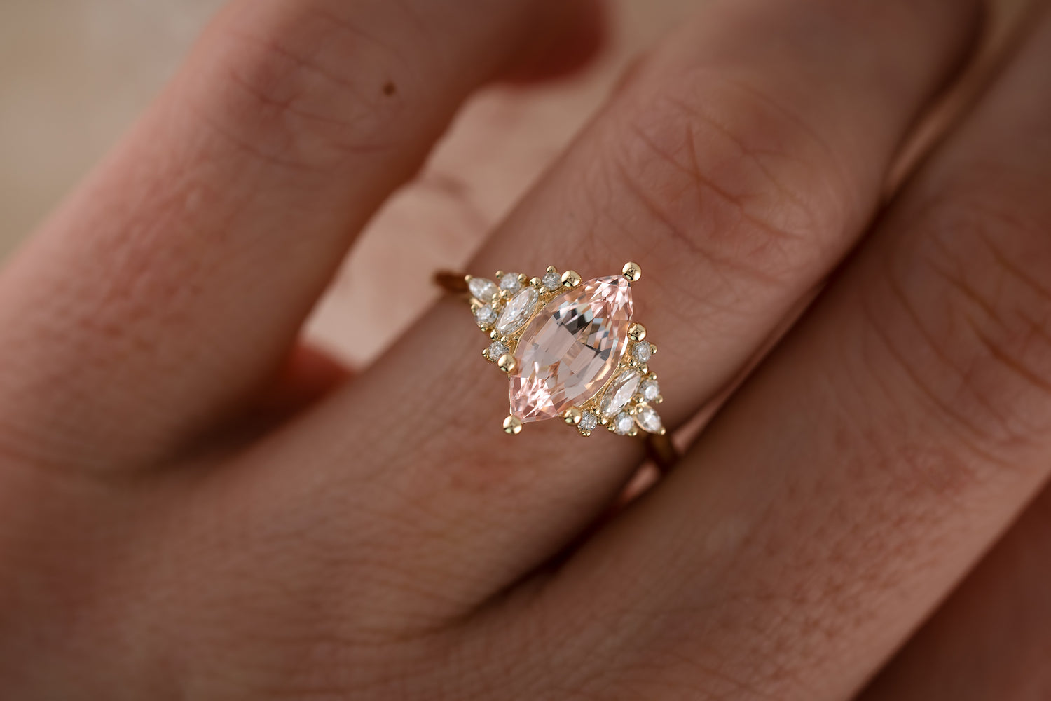 The Maeve 1.75 CT Marquise Morganite Ring - Lavender Creek Gems