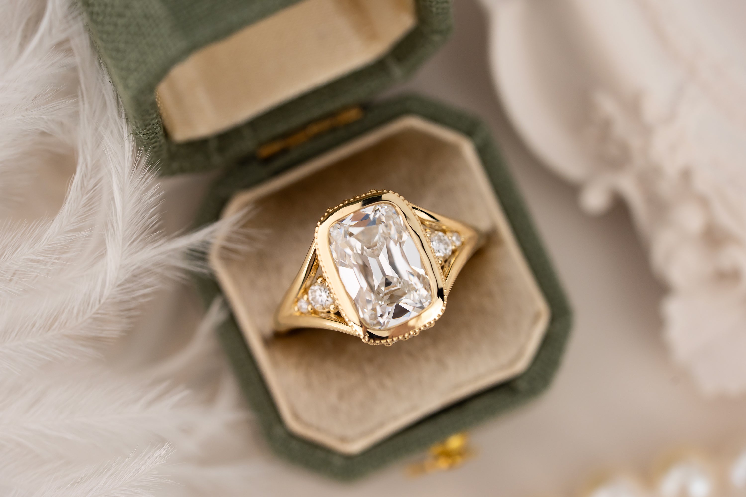 The Sitara Ring | 2.8 CT Old Mine Elongated Cushion Diamond - Lavender Creek Gems