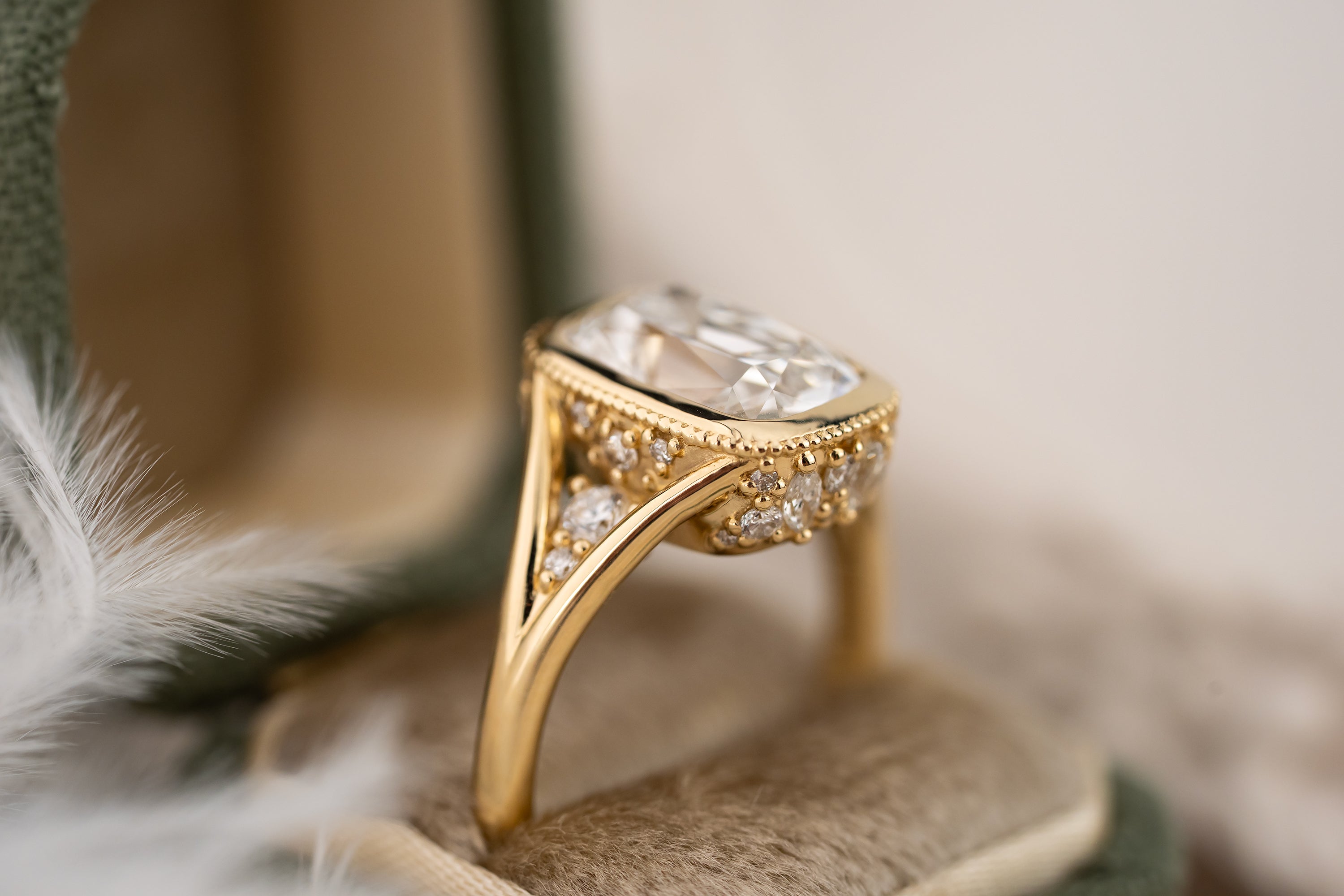 The Sitara Ring | 2.8 CT Old Mine Elongated Cushion Diamond - Lavender Creek Gems