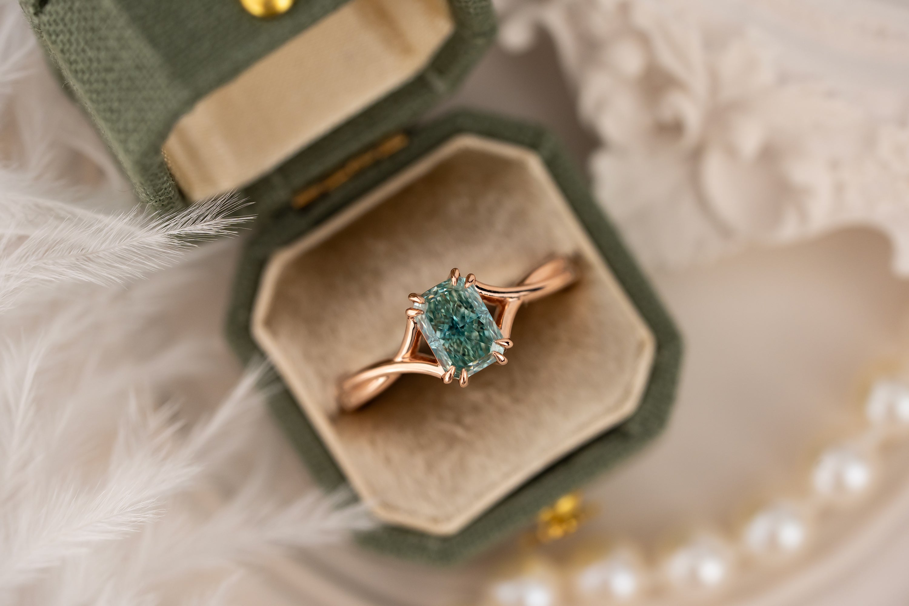 The Fates Ring | 1.09 CT Radiant Teal Diamond - Lavender Creek Gems