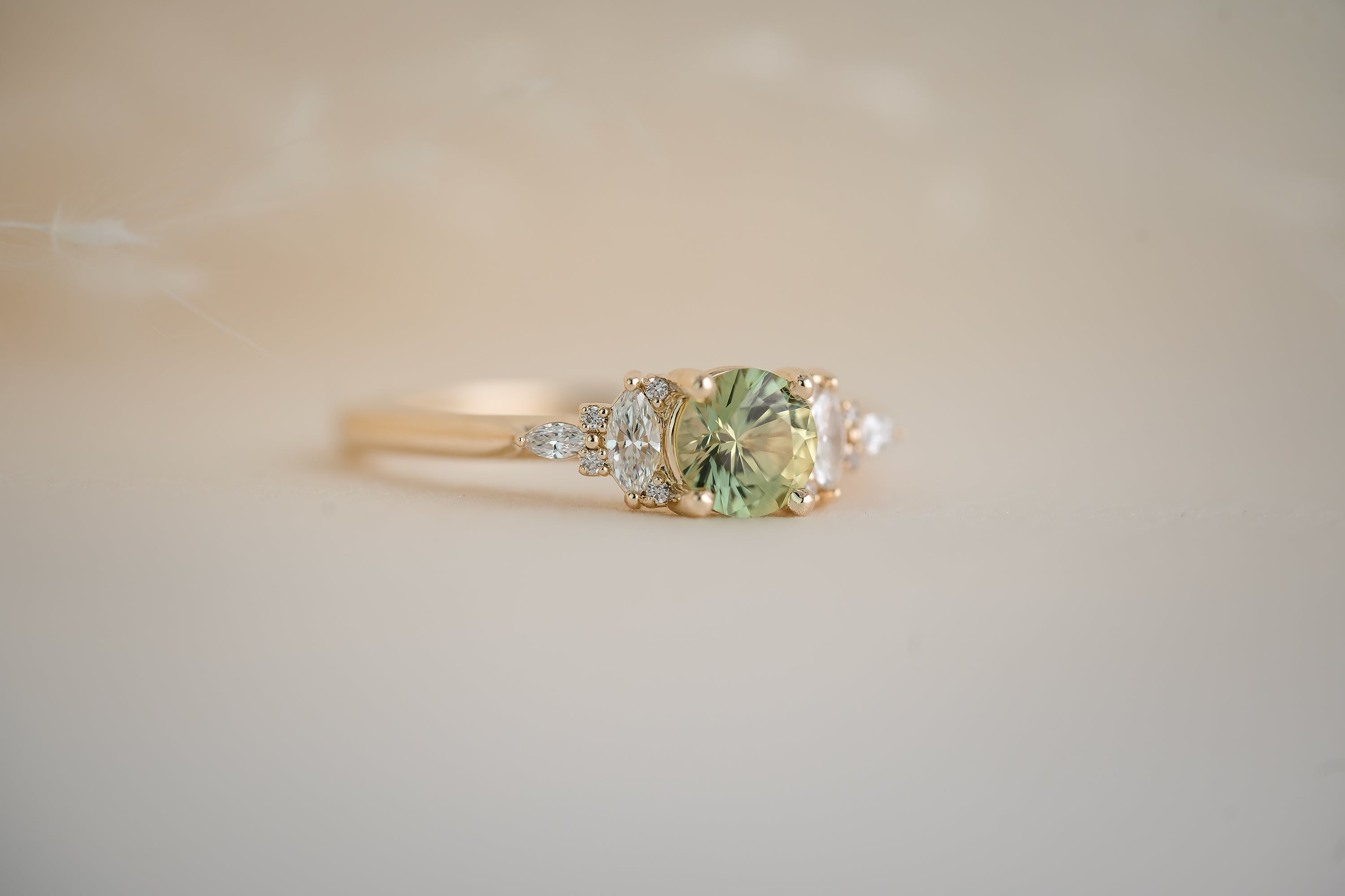 The Maeve 0.73 CT Round Green Sapphire Ring - Lavender Creek Gems
