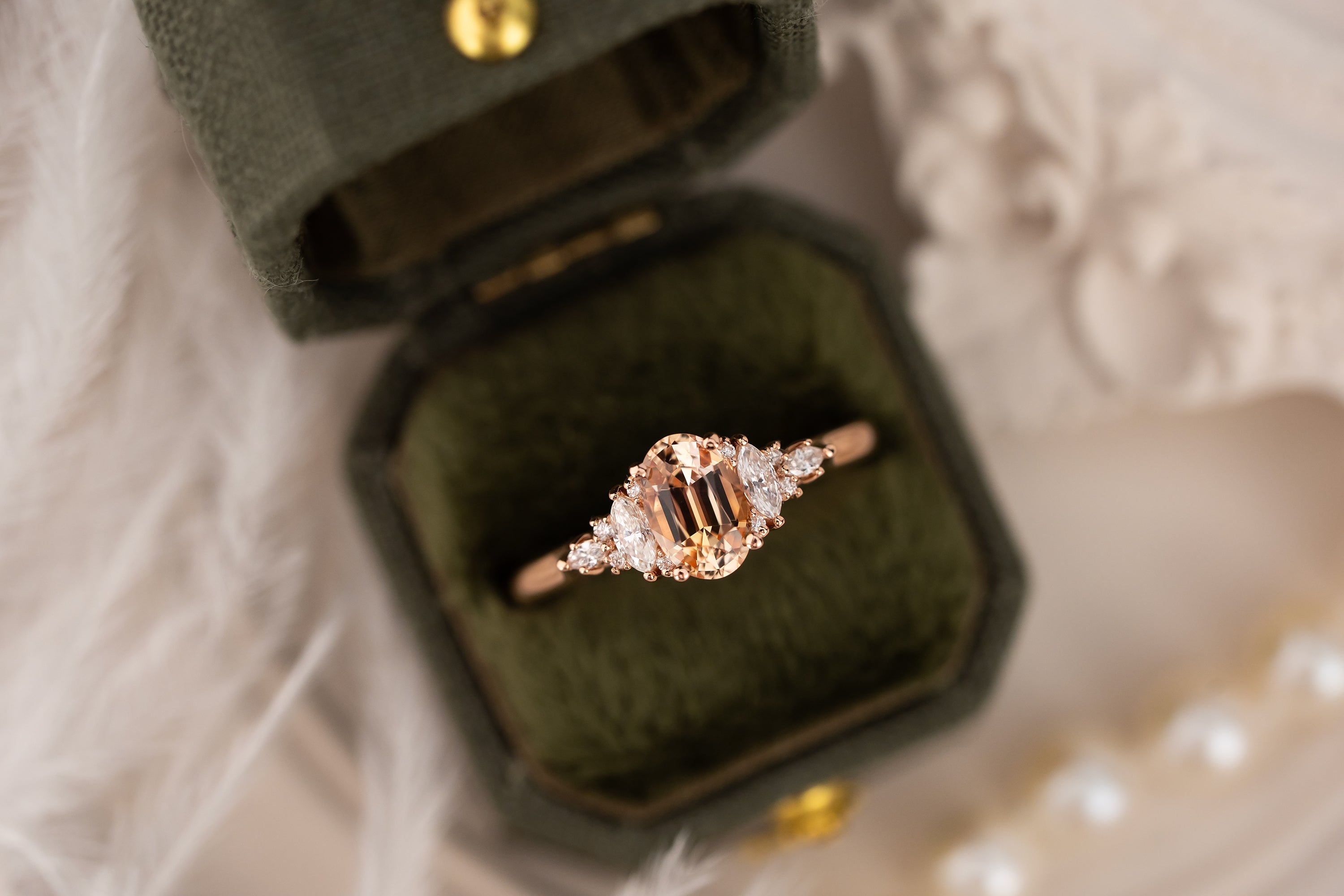 The Maeve Ring | 1.05 CT Peachy Apricot Oval Sapphire - Lavender Creek Gems