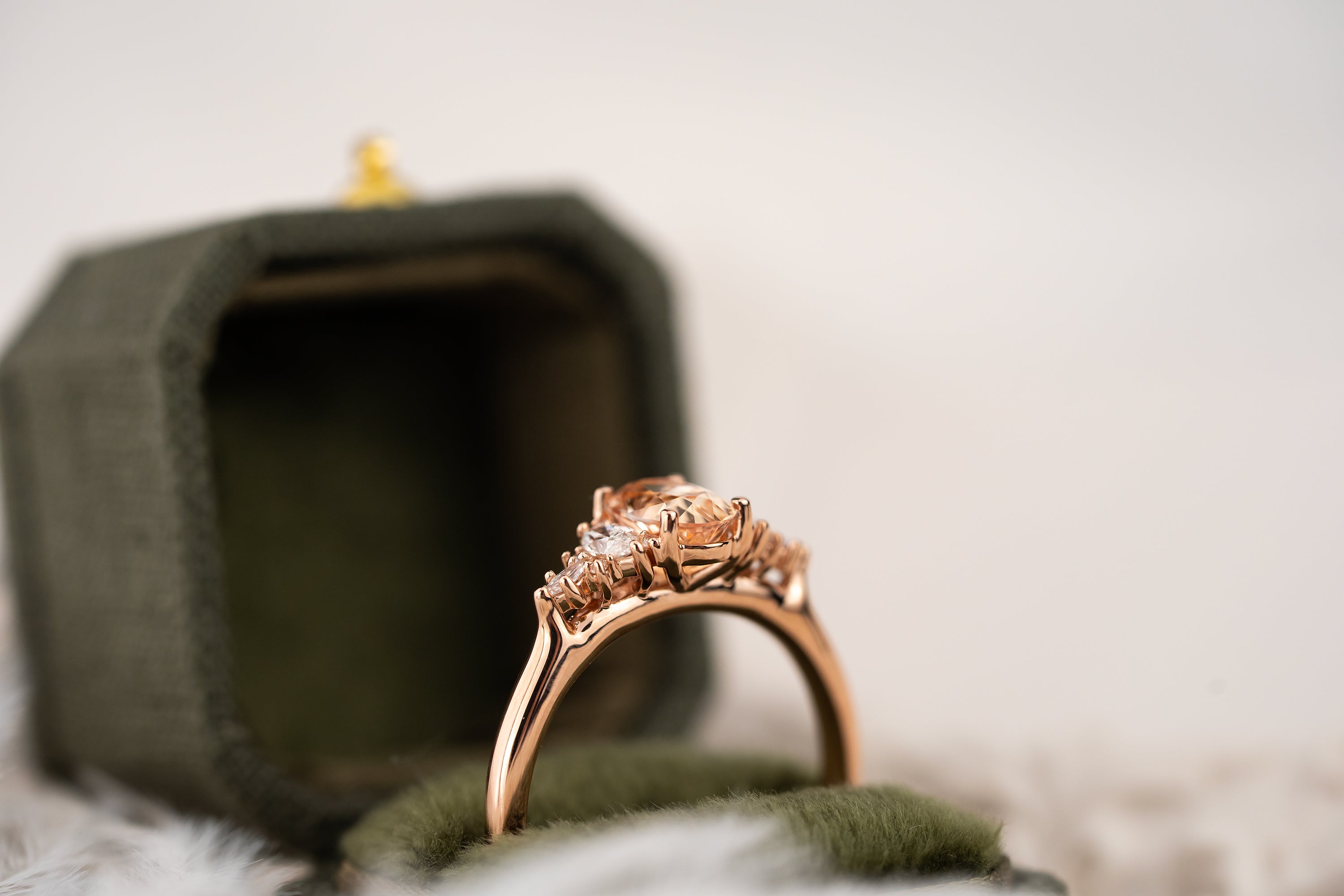 The Maeve Ring | 1.05 CT Peachy Apricot Oval Sapphire - Lavender Creek Gems