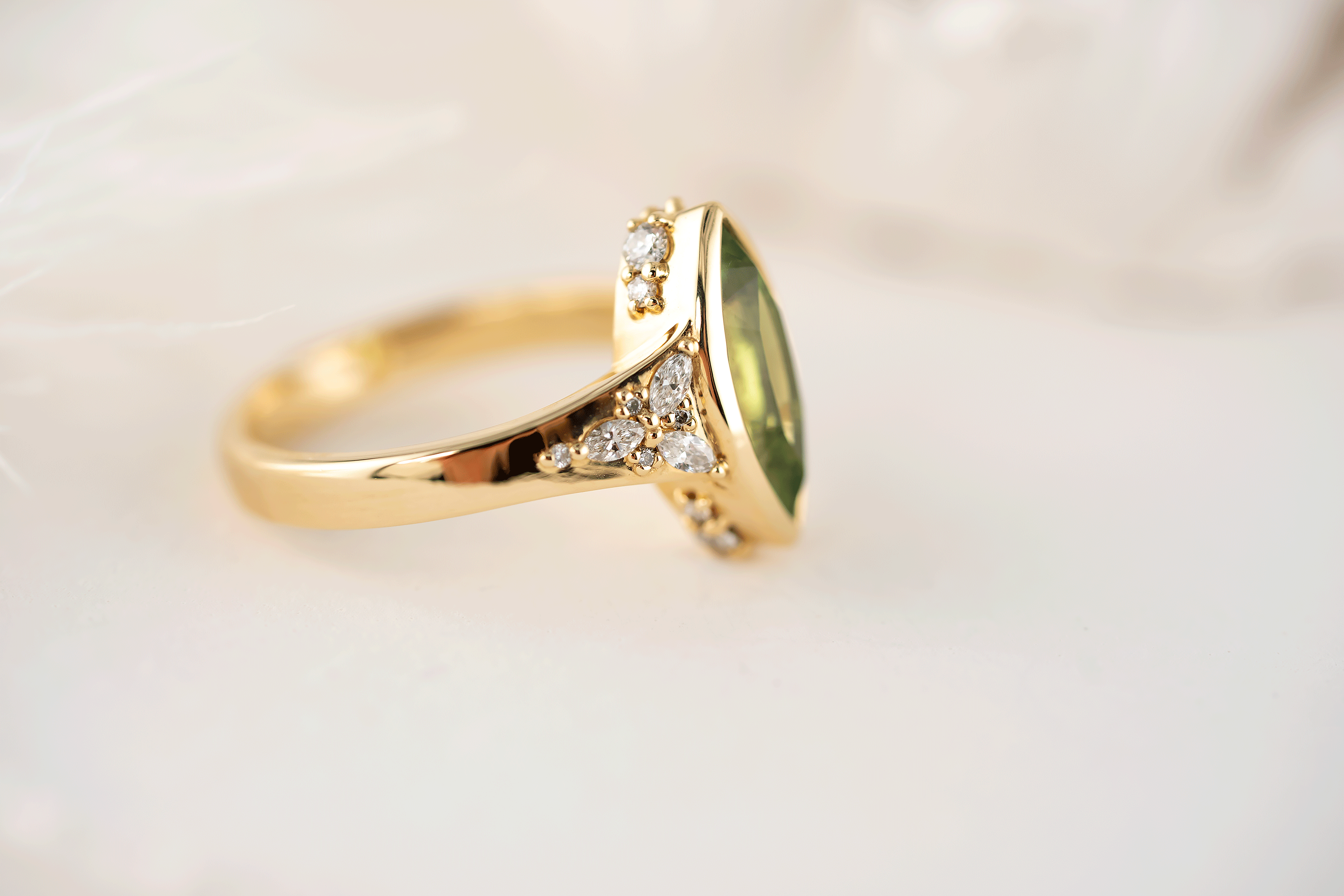 The Daylight Ring | 1.75 CT Marquise Vanadium Green Tourmaline - Lavender Creek Gems