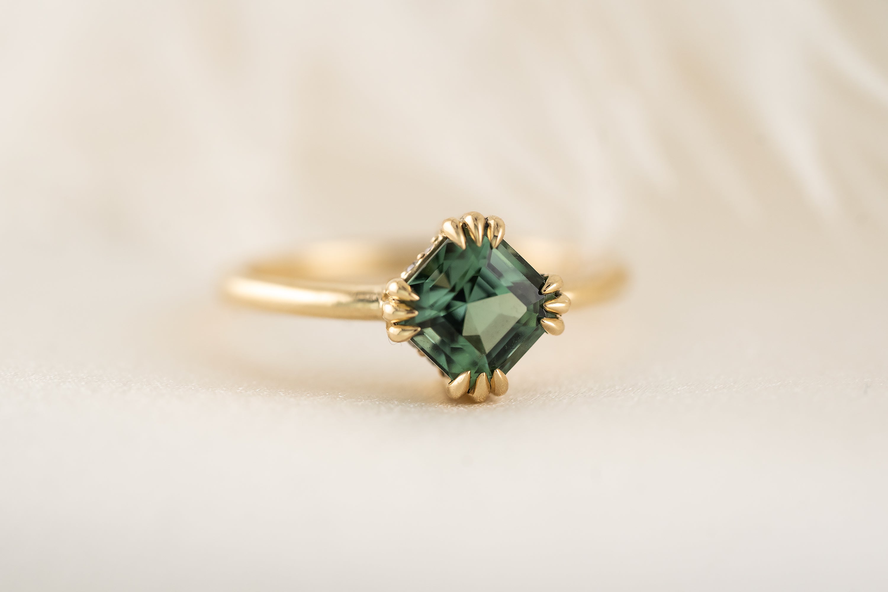 The Thalassa Ring - Hidden Halo| 1.56 CT Asscher Teal Tourmaline - Lavender Creek Gems
