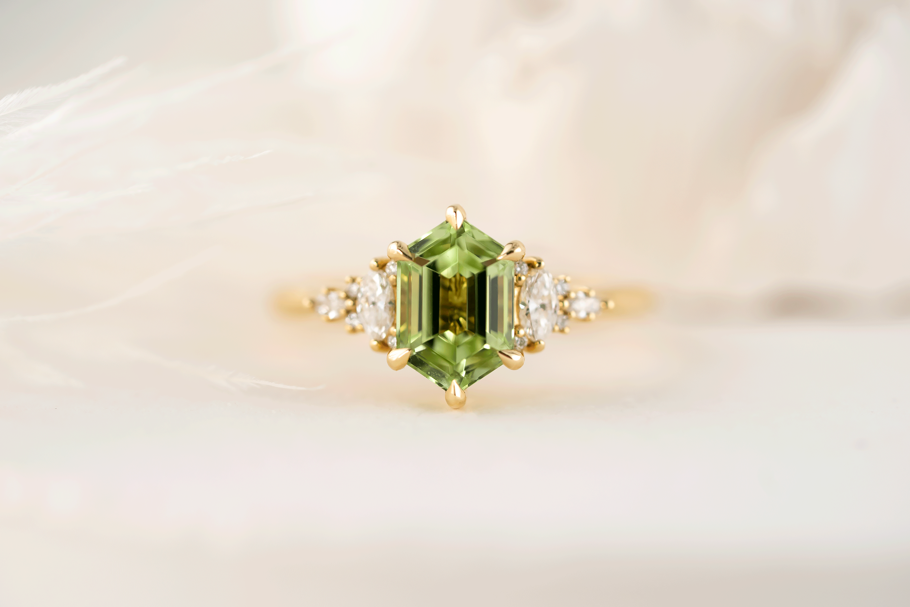 The Maeve Ring | 1.67 CT Elongated Hexagon Mint Green Tourmaline - Lavender Creek Gems
