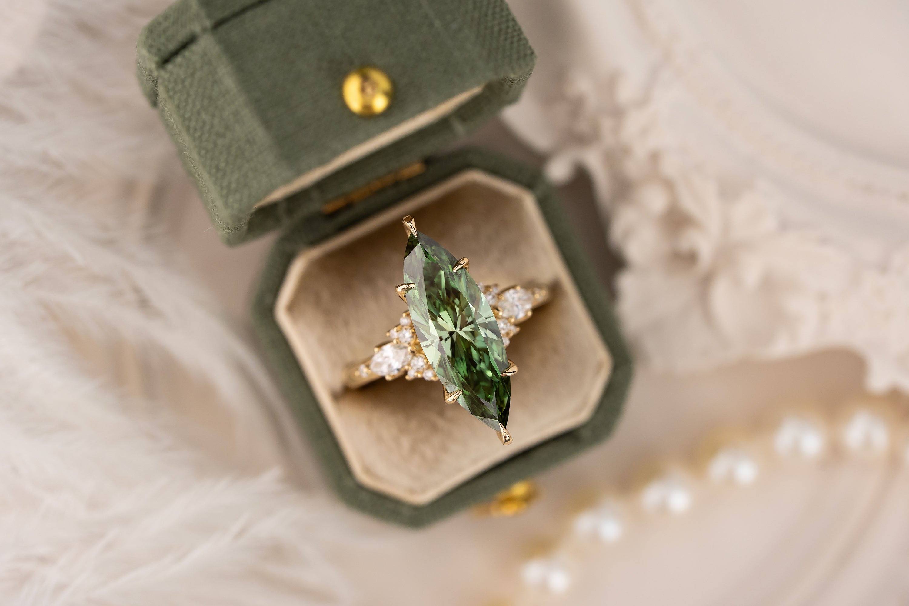 The Ascendant Ring | 3.3 CT Marquise Green Diamond - Lavender Creek Gems