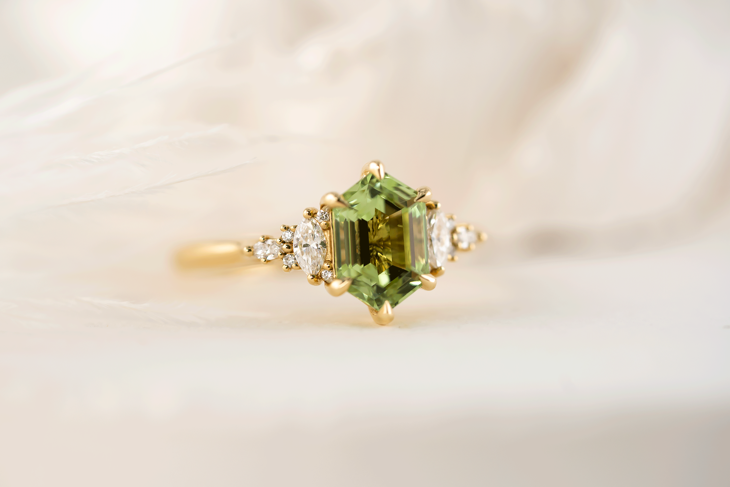 The Maeve Ring | 1.67 CT Elongated Hexagon Mint Green Tourmaline - Lavender Creek Gems