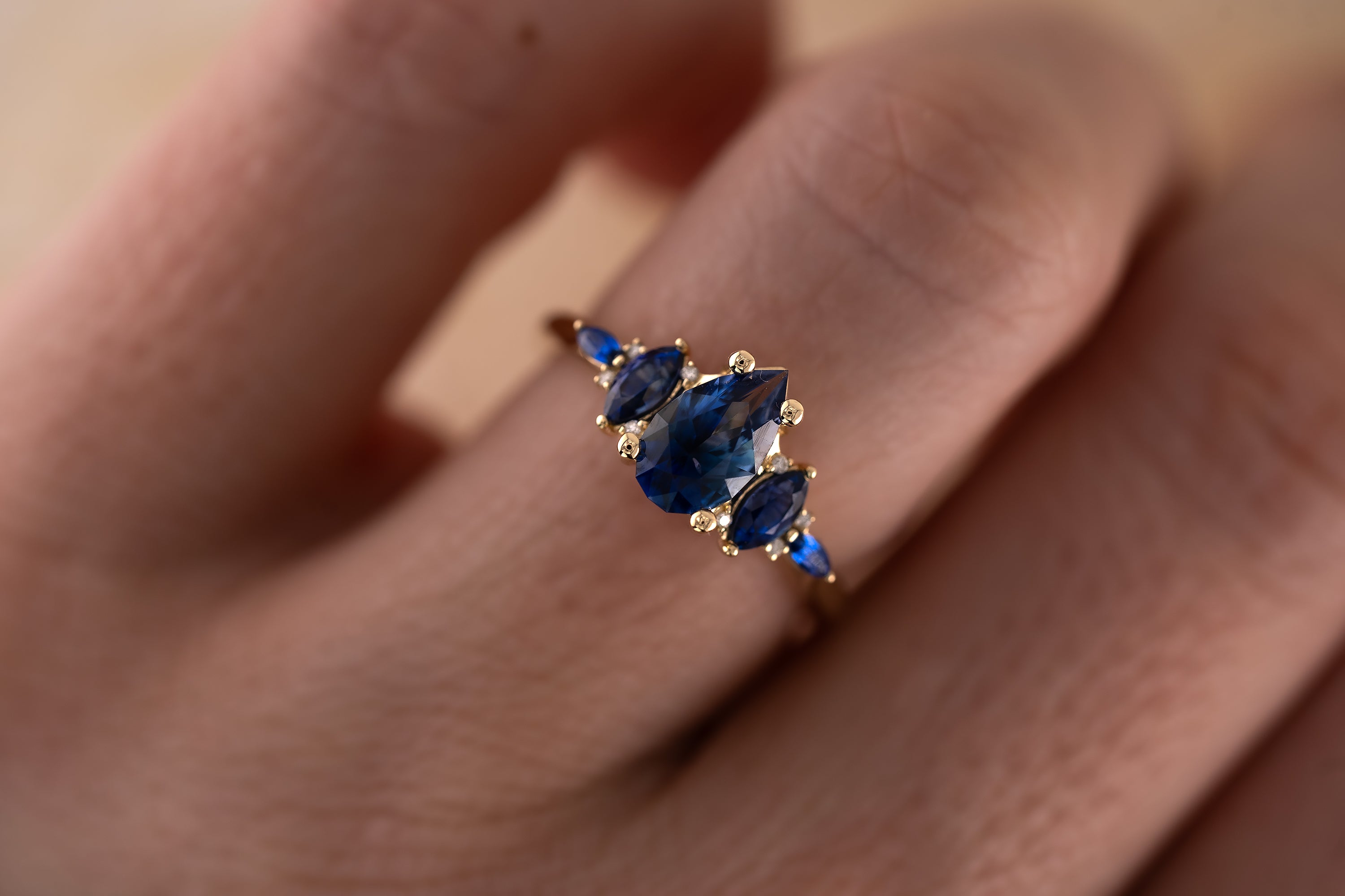 The Maeve 1.1 CT Pear Blue Sapphire Ring - Lavender Creek Gems