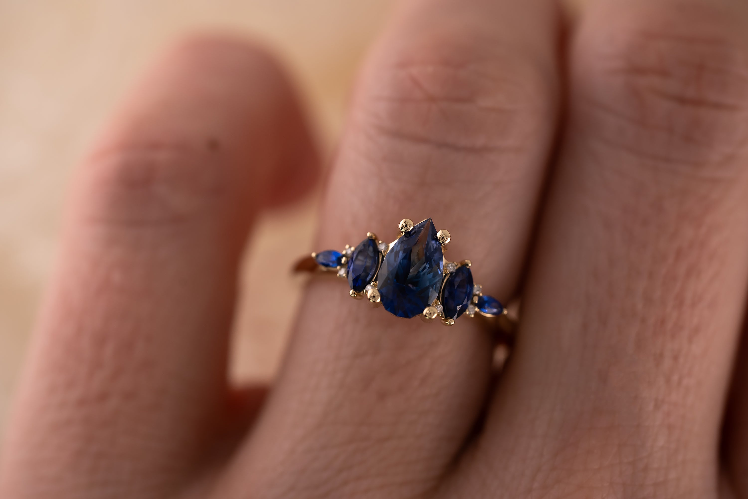 The Maeve 1.1 CT Pear Blue Sapphire Ring - Lavender Creek Gems
