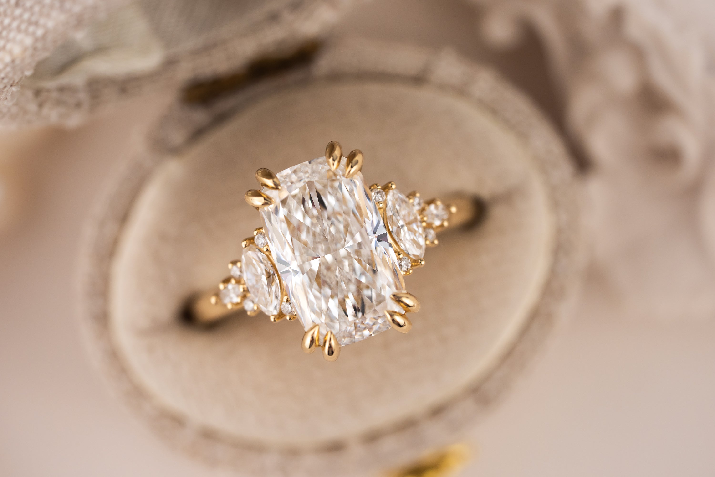 The Maeve Ring | 4.05 CT Elongated Cushion Diamond - Lavender Creek Gems