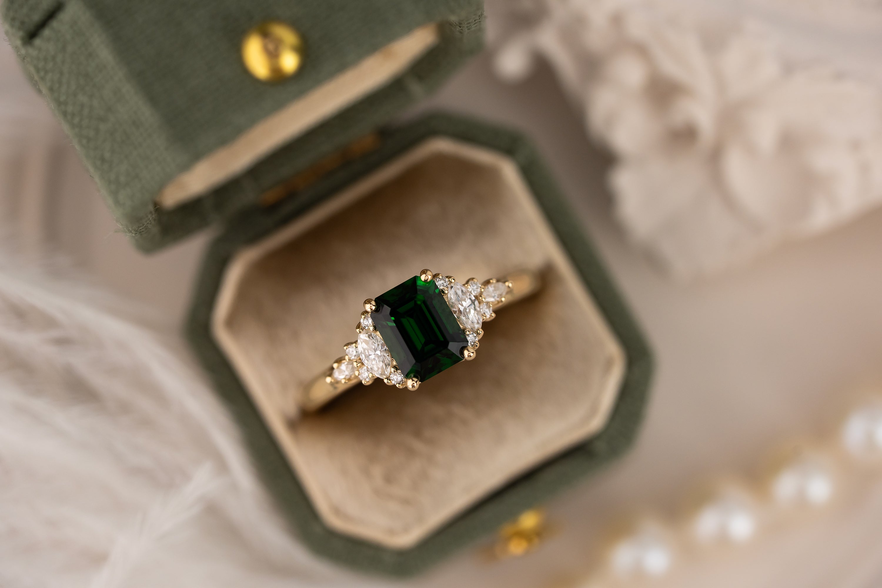 The Maeve Ring | 1.24 CT Emerald Cut Tsavorite Garnet - Lavender Creek Gems
